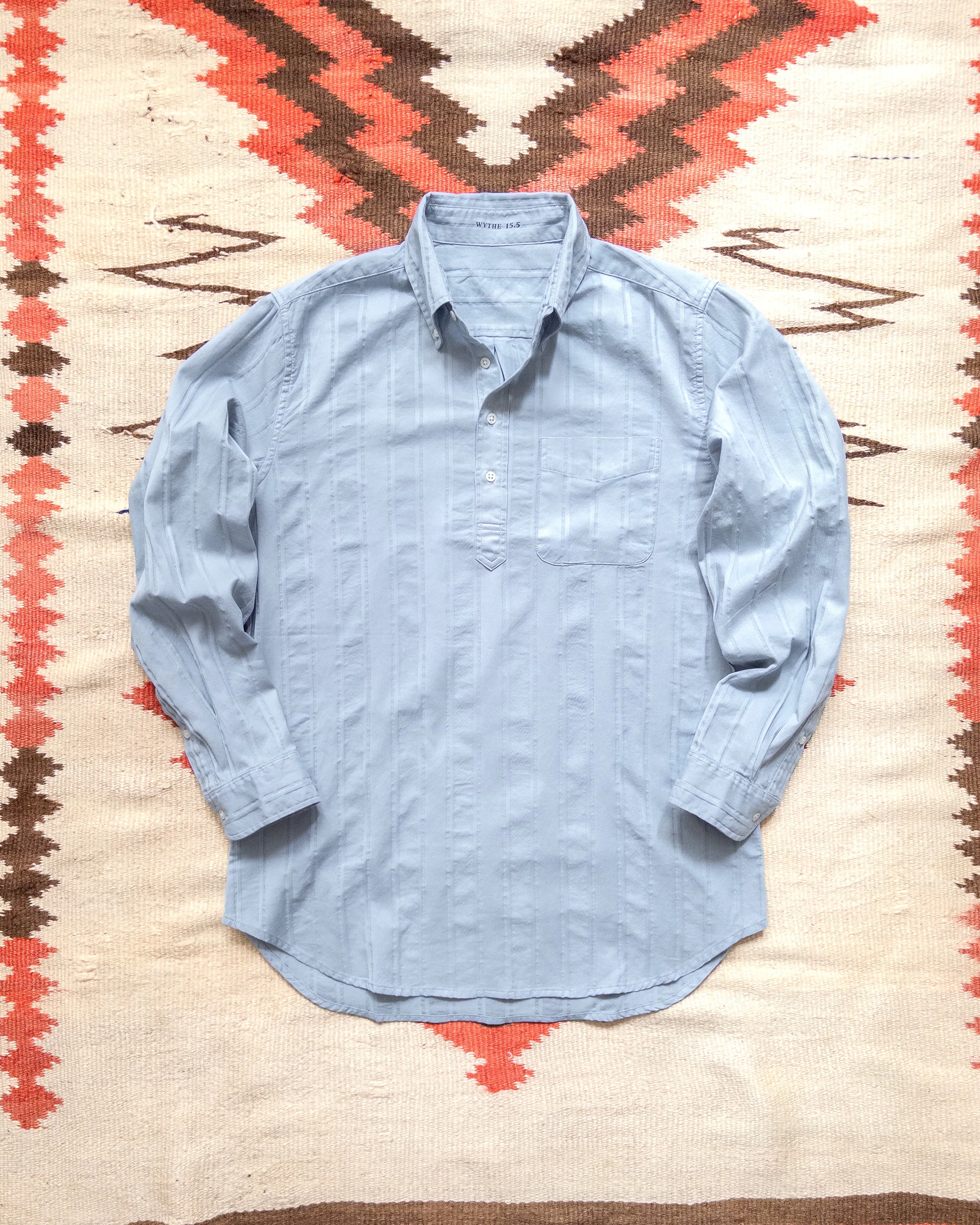 French Hickory Stripe Popover Button Down - Faded Bench Blue sold by Wythe NY
