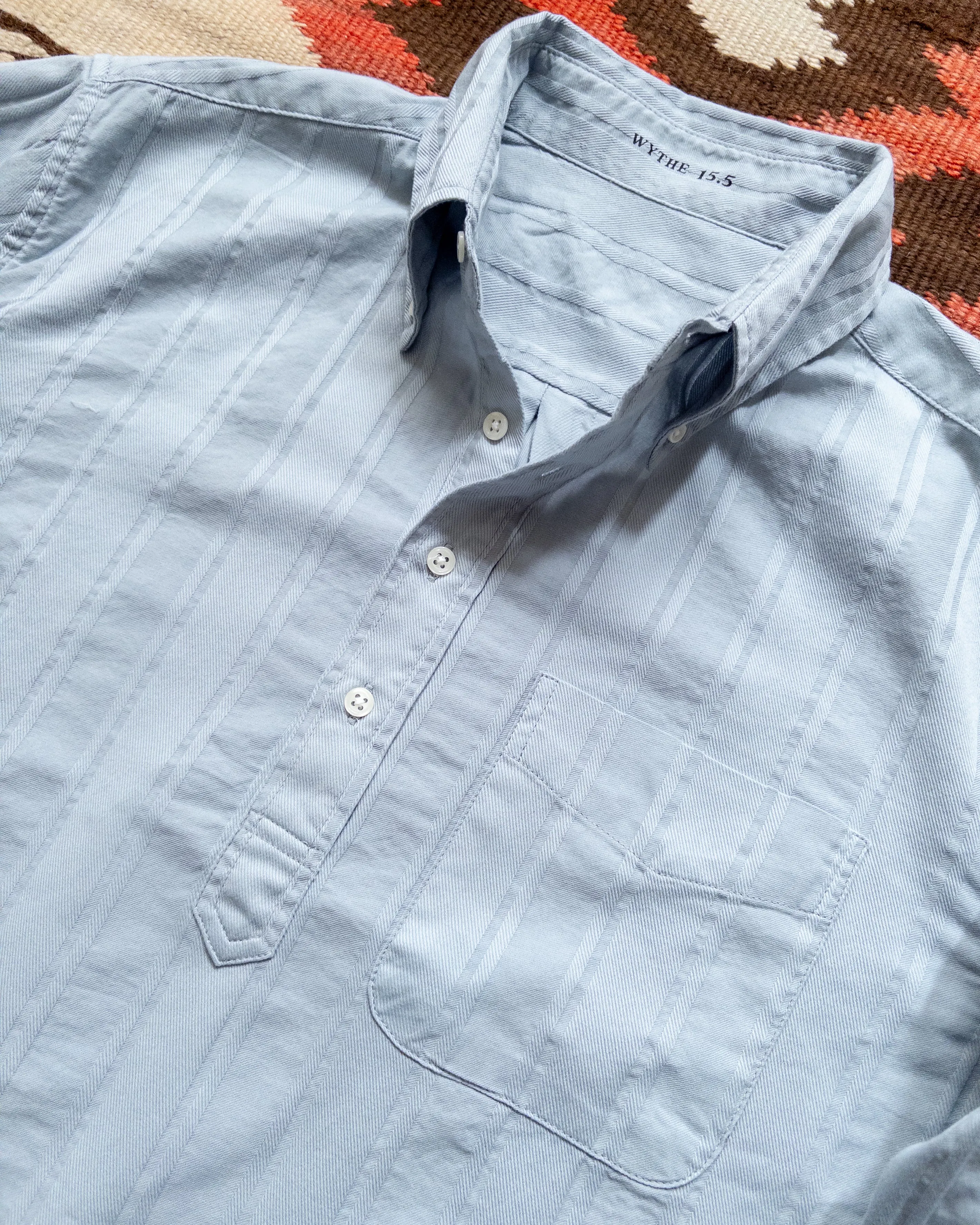 French Hickory Stripe Popover Button Down - Faded Bench Blue sold by Wythe NY product image thumbnail 2
