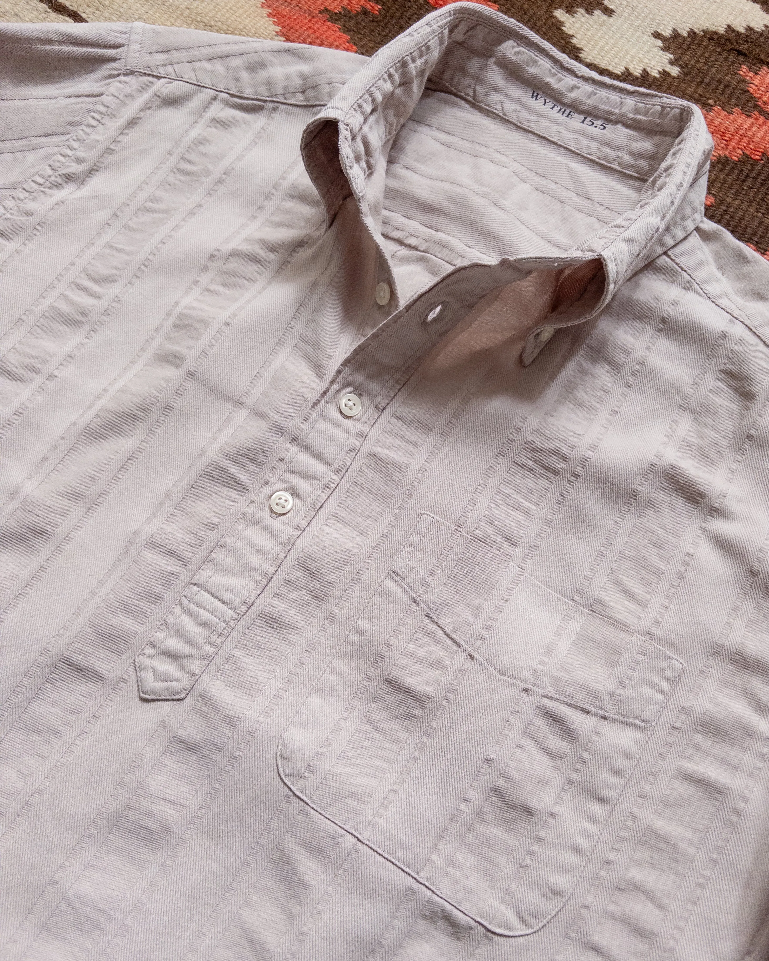 French Hickory Stripe Popover Button Down - Mauve sold by Wythe NY product image thumbnail 2