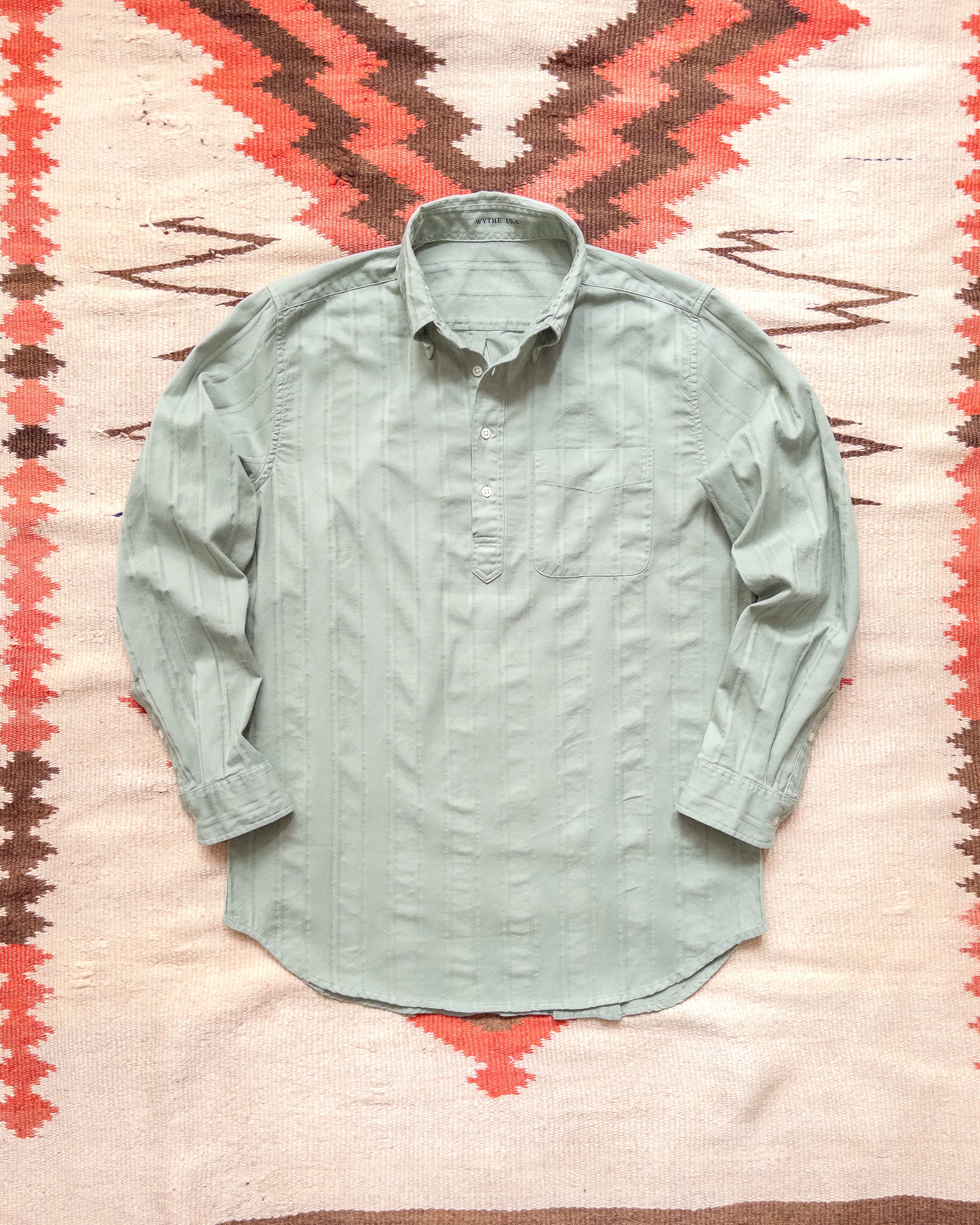 French Hickory Stripe Popover Button Down - Sage sold by Wythe NY