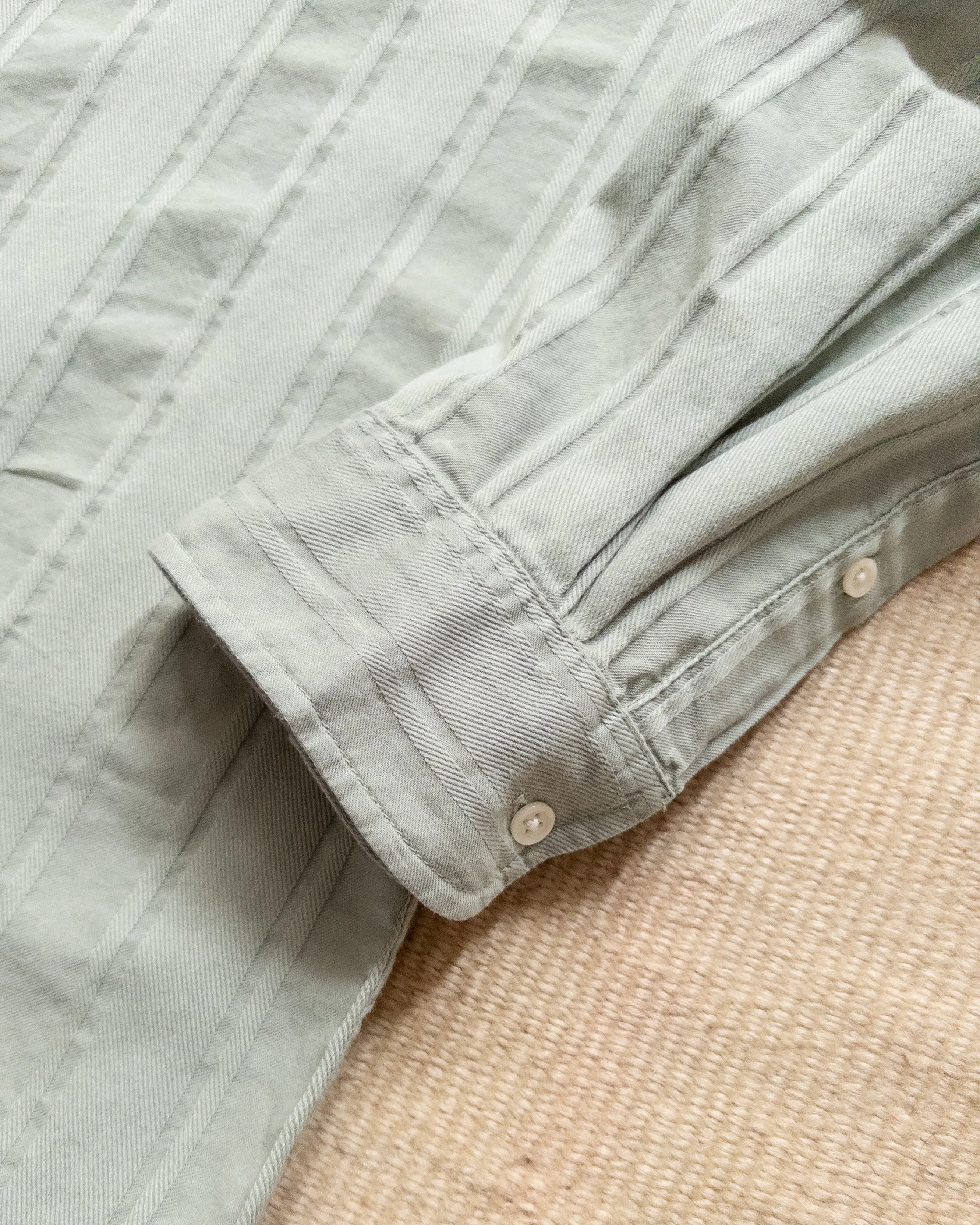 French Hickory Stripe Popover Button Down - Sage sold by Wythe NY product image thumbnail 3