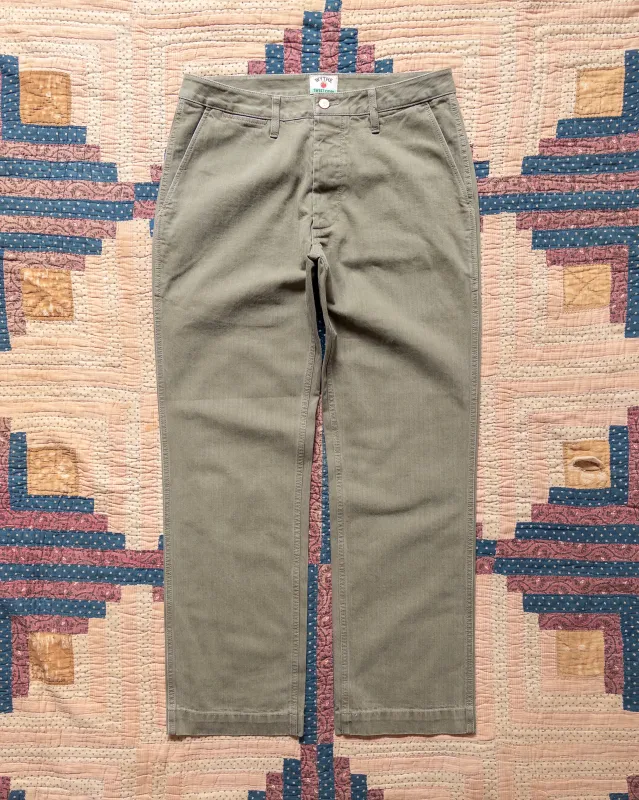Japanese Cotton Herringbone Chino - Faded Olive made by Wythe NY