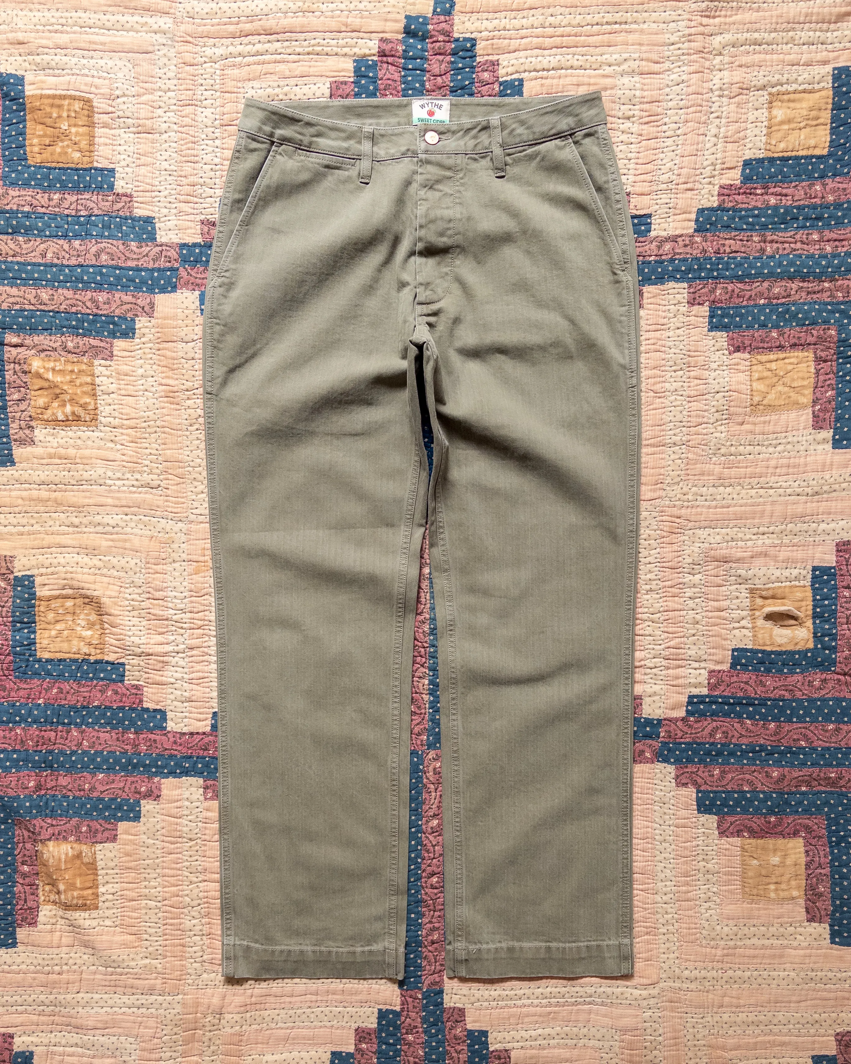 Japanese Cotton Herringbone Chino - Faded Olive sold by Wythe NY