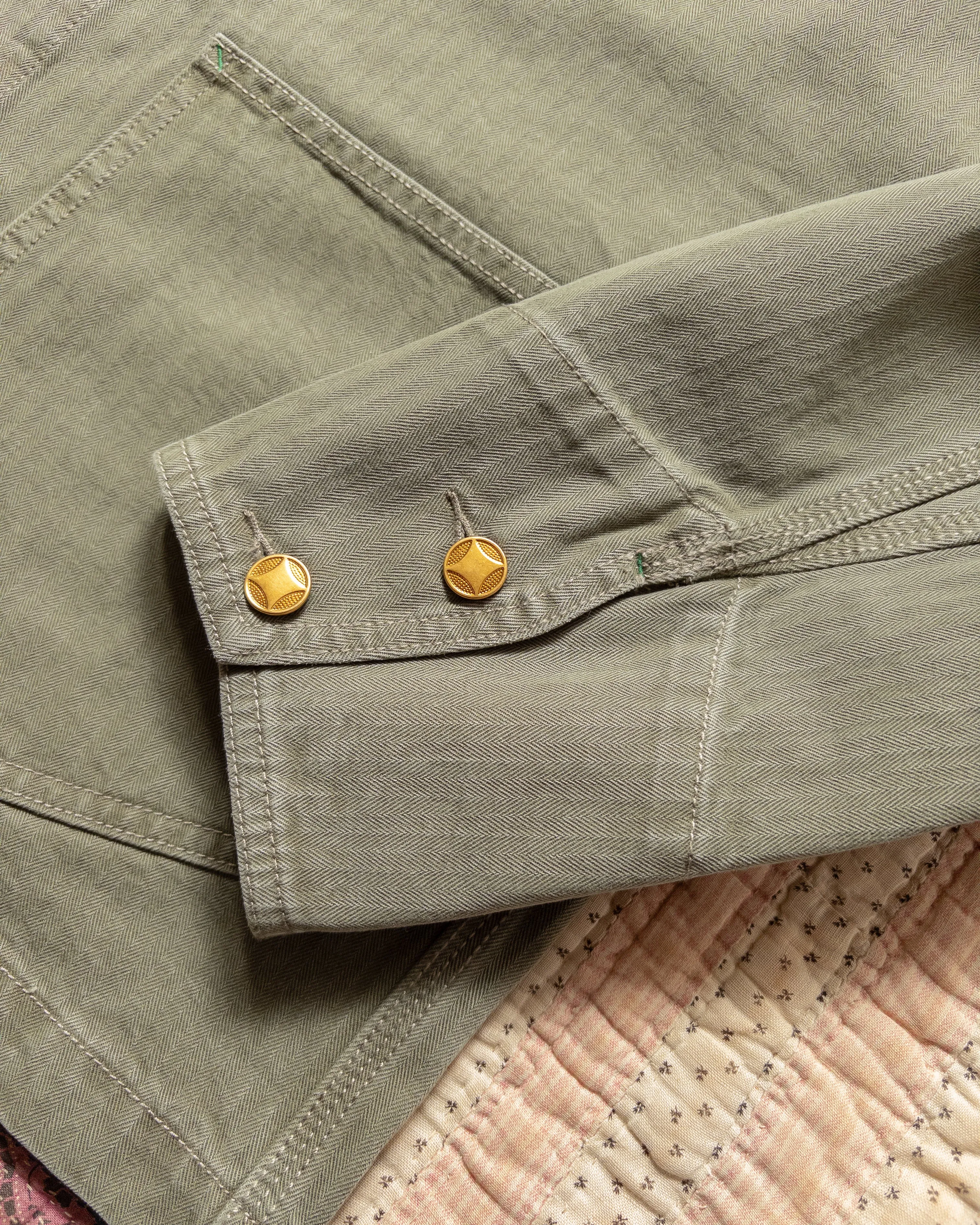 Japanese Cotton Herringbone Barn Jacket - Faded Olive sold by Wythe NY product image thumbnail 3
