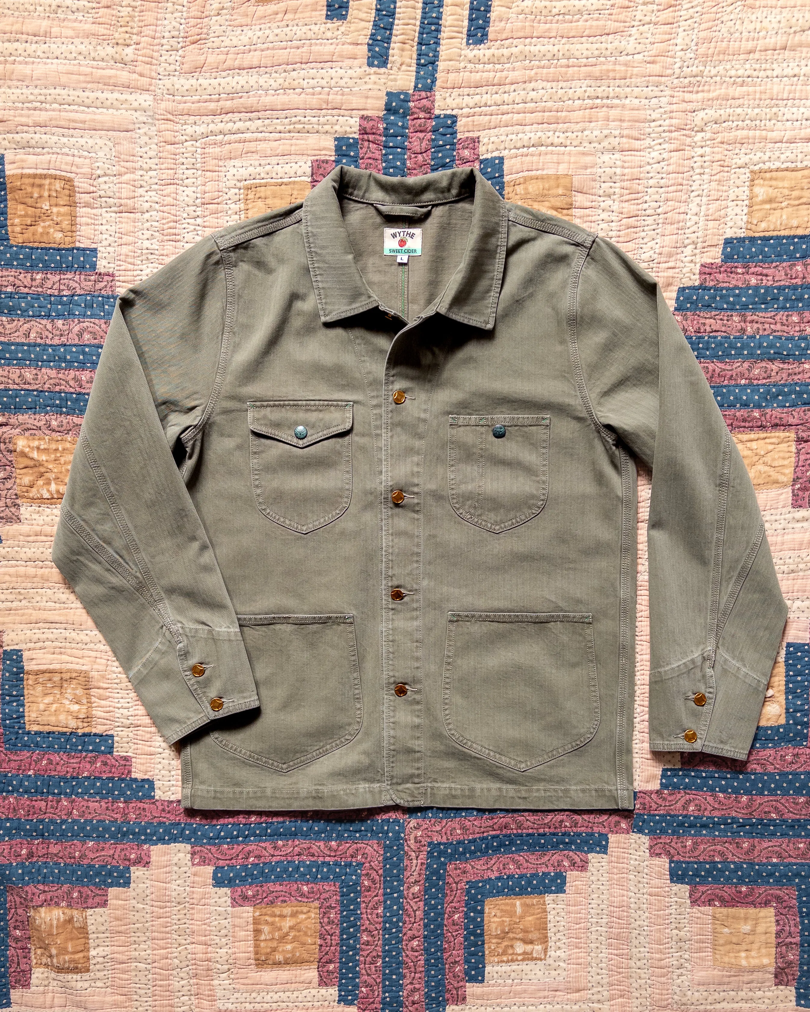 Japanese Cotton Herringbone Barn Jacket - Faded Olive sold by Wythe NY