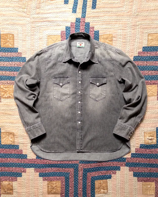 Denim Pearlsnap Shirt - Washed Black made by Wythe NY