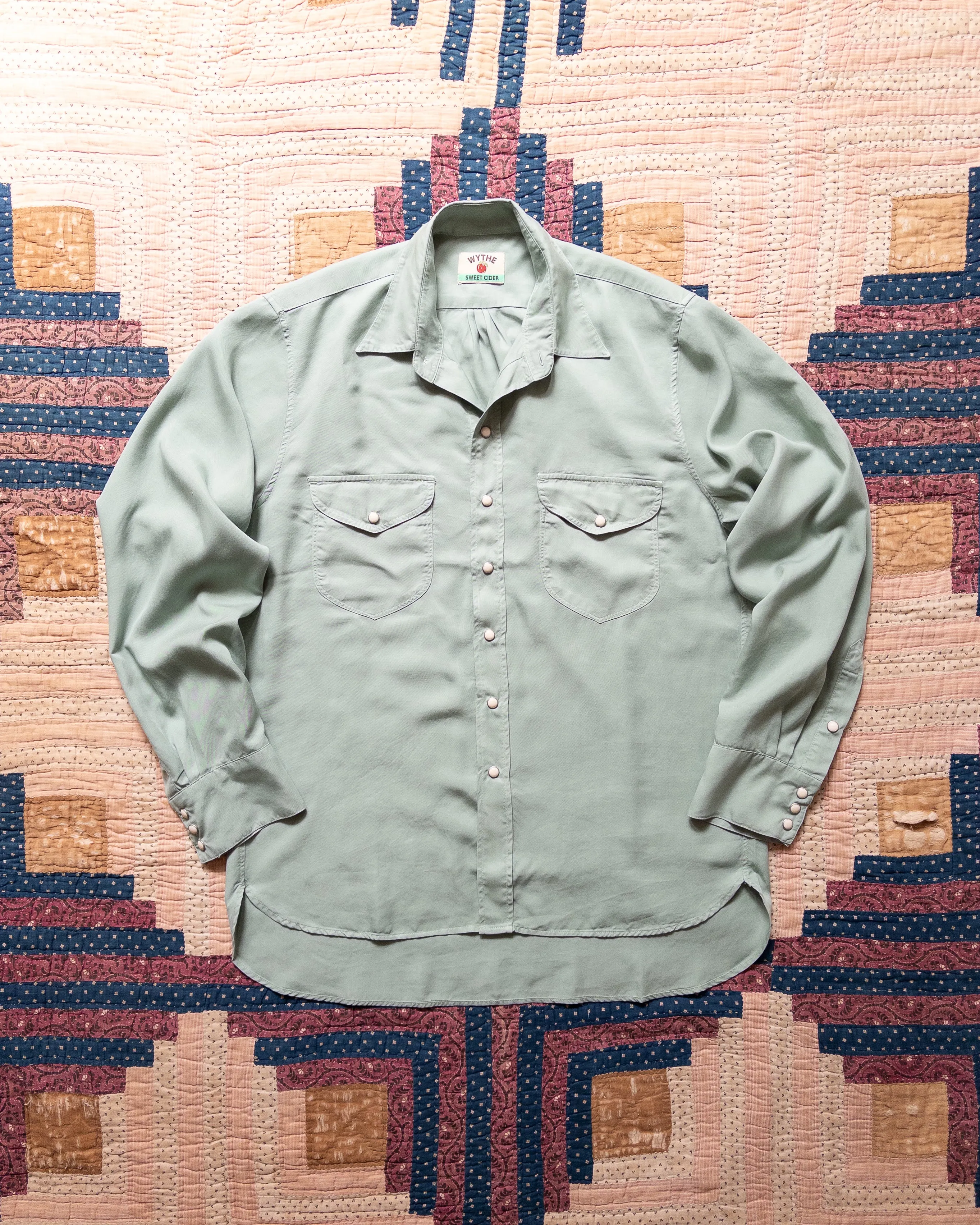 Tencel Gabardine Pearlsnap Shirt - Sage sold by Wythe NY