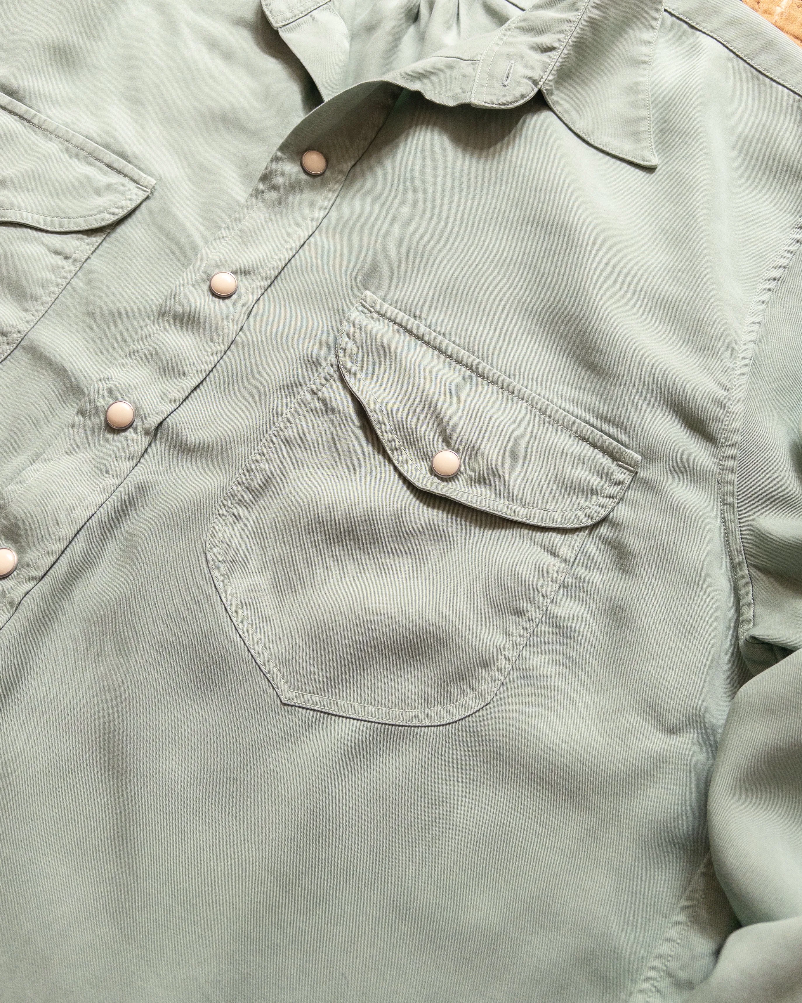 Tencel Gabardine Pearlsnap Shirt - Sage sold by Wythe NY product image thumbnail 2