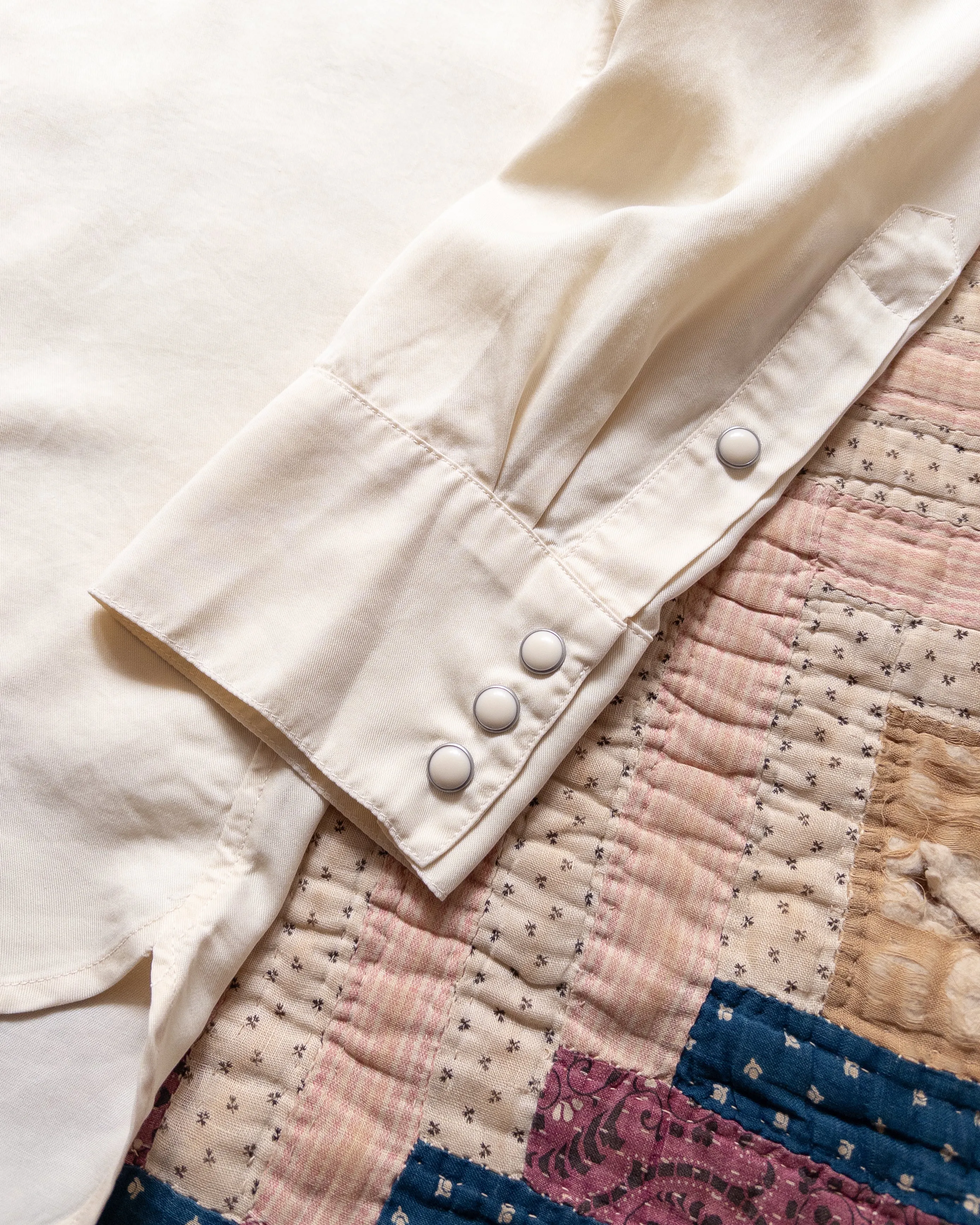 Tencel Gabardine Pearlsnap Shirt - Buttermilk sold by Wythe NY product image thumbnail 3