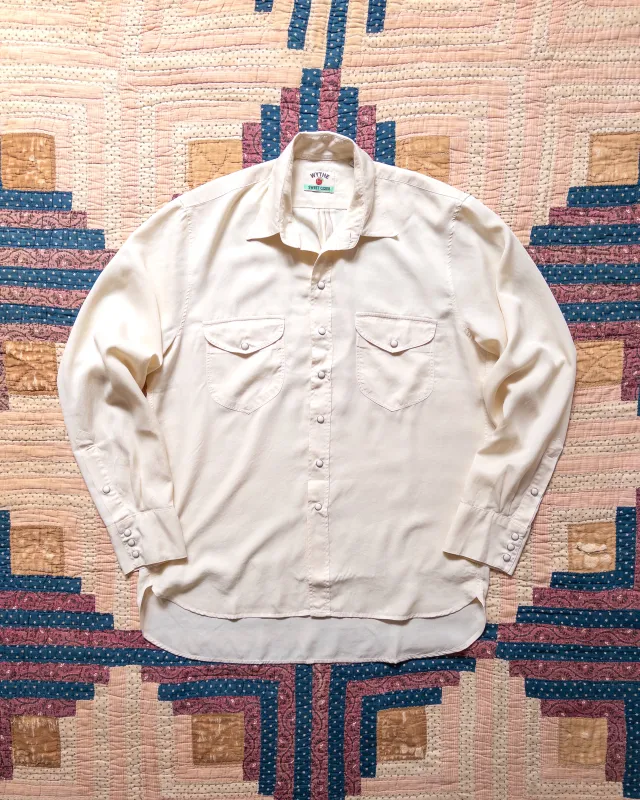 Tencel Gabardine Pearlsnap Shirt - Buttermilk made by Wythe NY