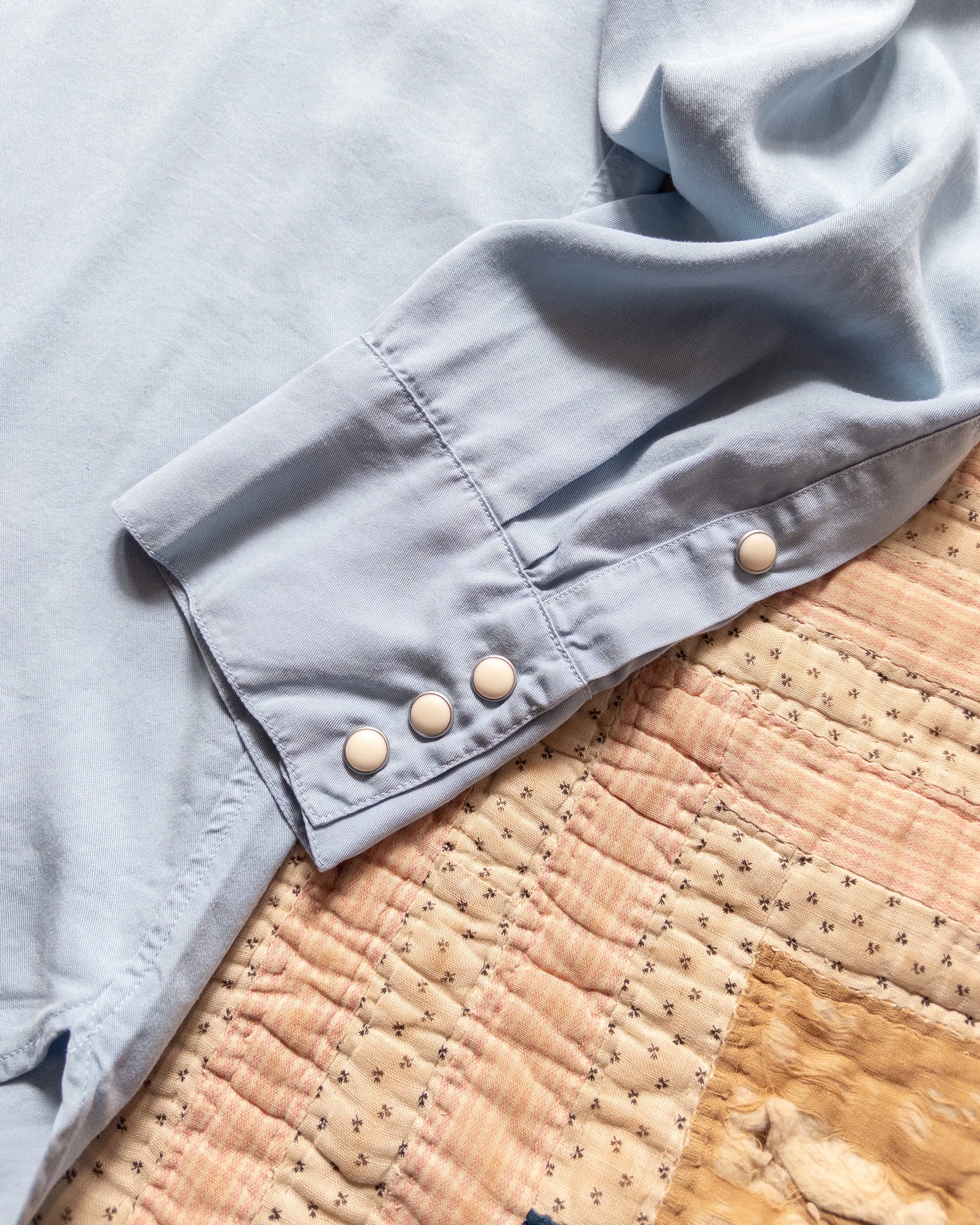 Tencel Gabardine Pearlsnap Shirt - Faded Bench Blue sold by Wythe NY product image thumbnail 3