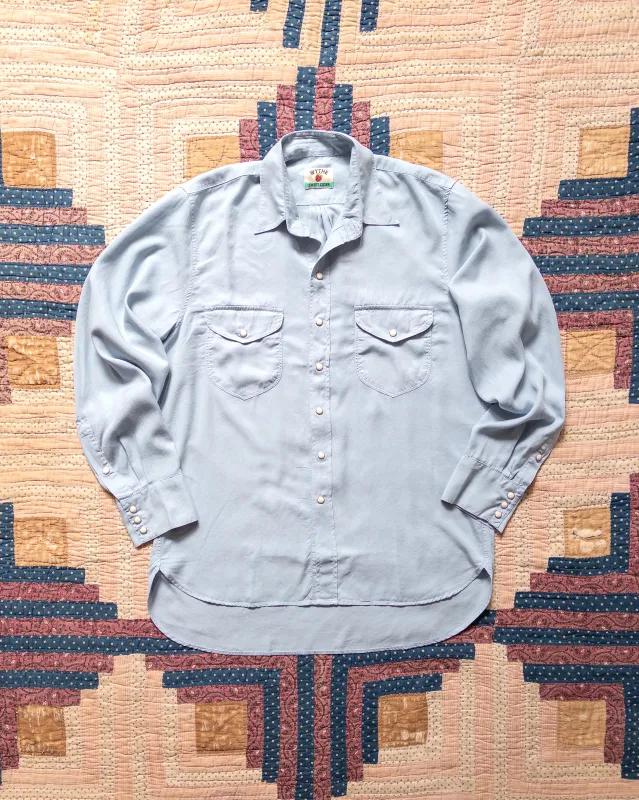 Tencel Gabardine Pearlsnap Shirt - Faded Bench Blue made by Wythe NY