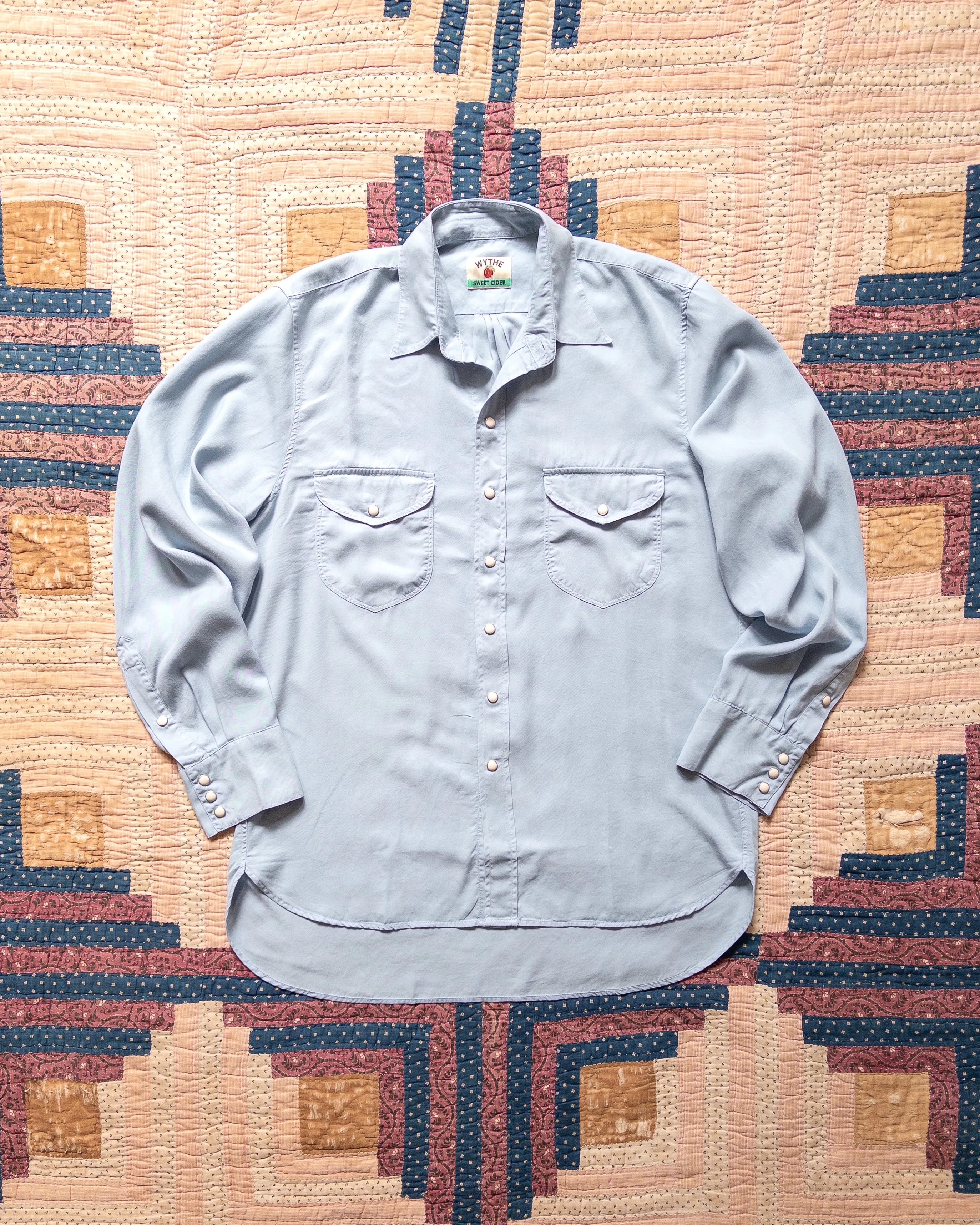 Tencel Gabardine Pearlsnap Shirt - Faded Bench Blue sold by Wythe NY