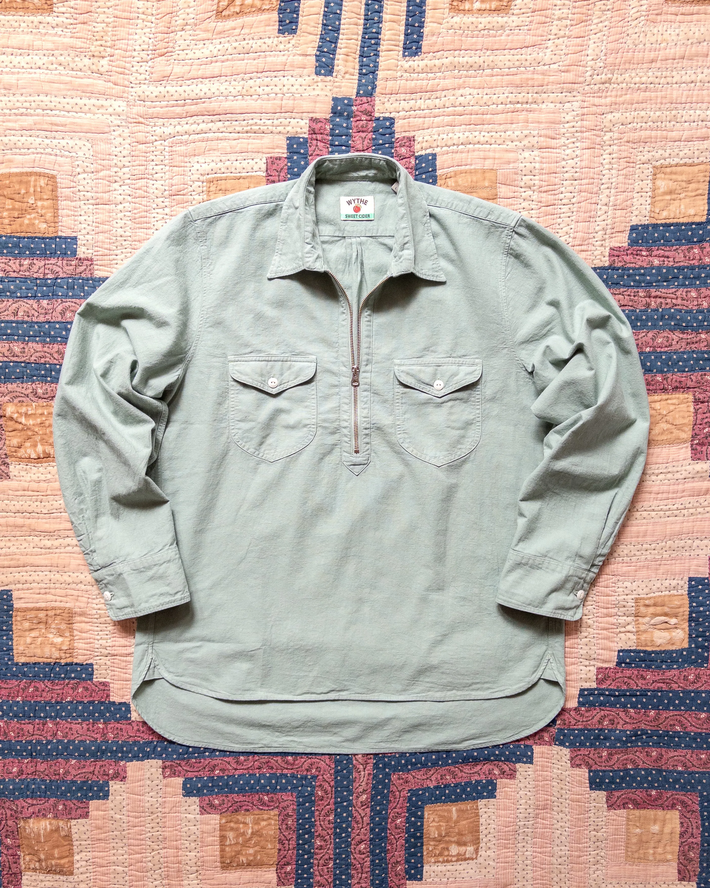 Aertex Half-Zip Shirt - Sage sold by Wythe NY