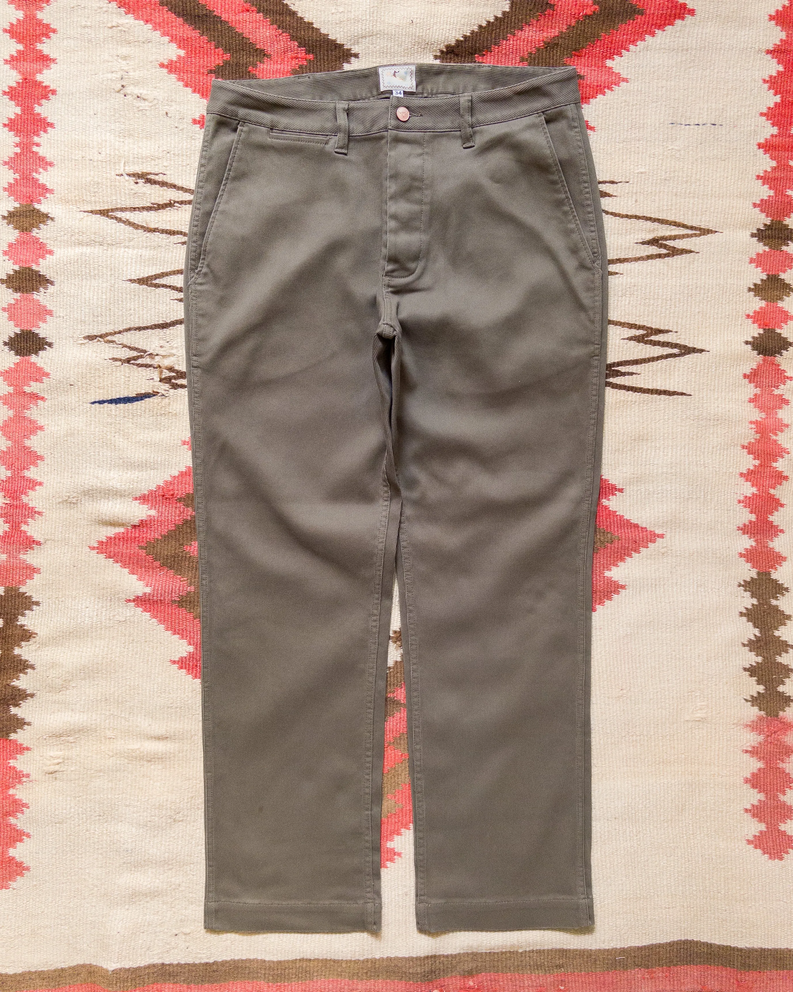 Bedford Cord Flat Front Chino - Faded Olive sold by Wythe NY
