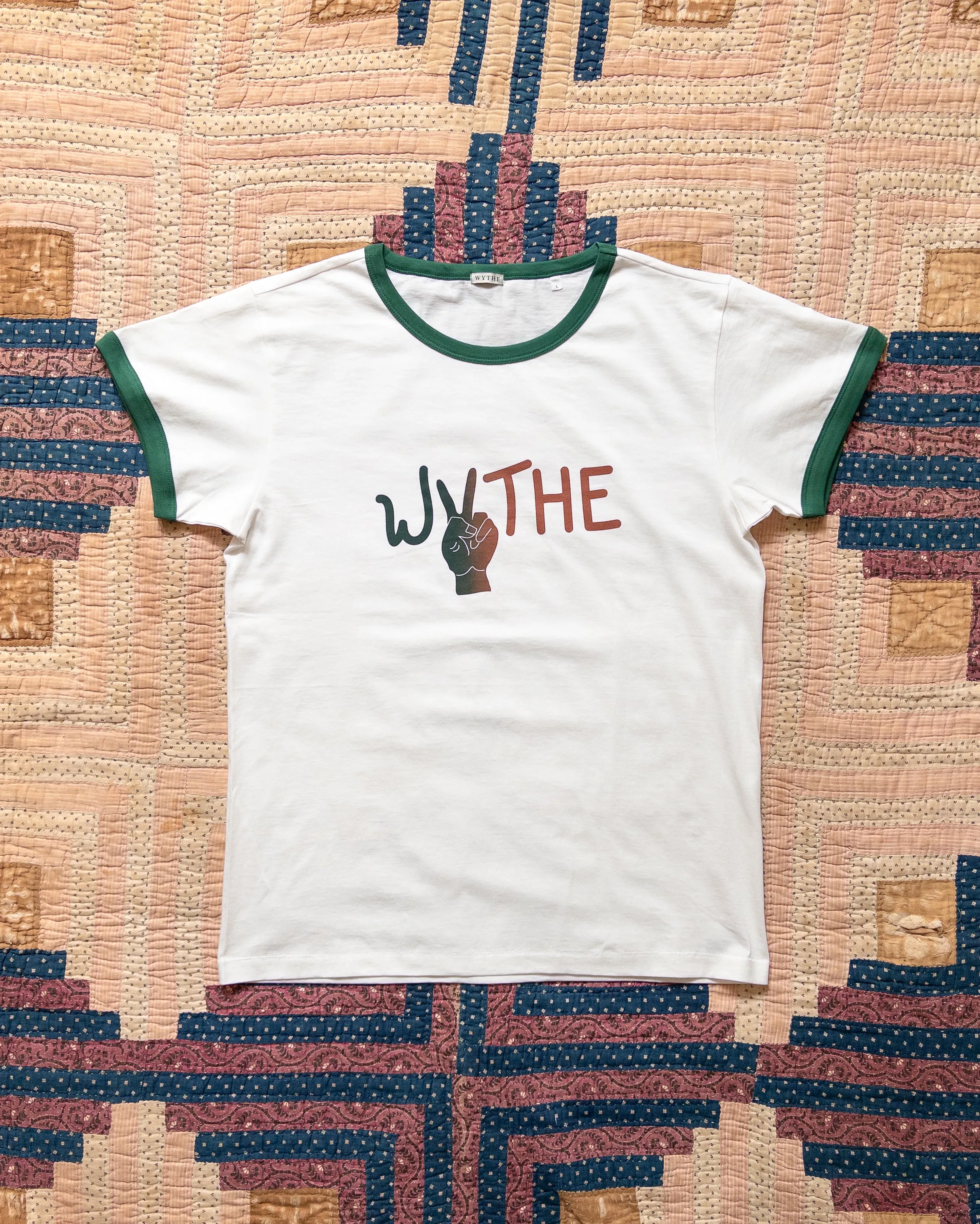 Watermelon Peace Print Tubular Ringer T-Shirt - Evergreen sold by Wythe NY