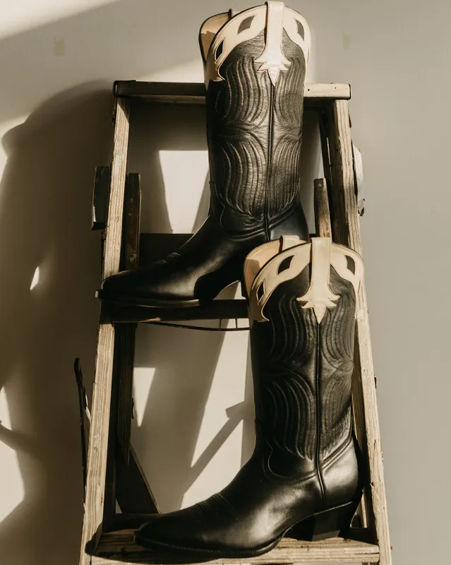 Black and Bone Calfskin Western Boots - 50% PREORDER DEPOSIT made by Wythe NY