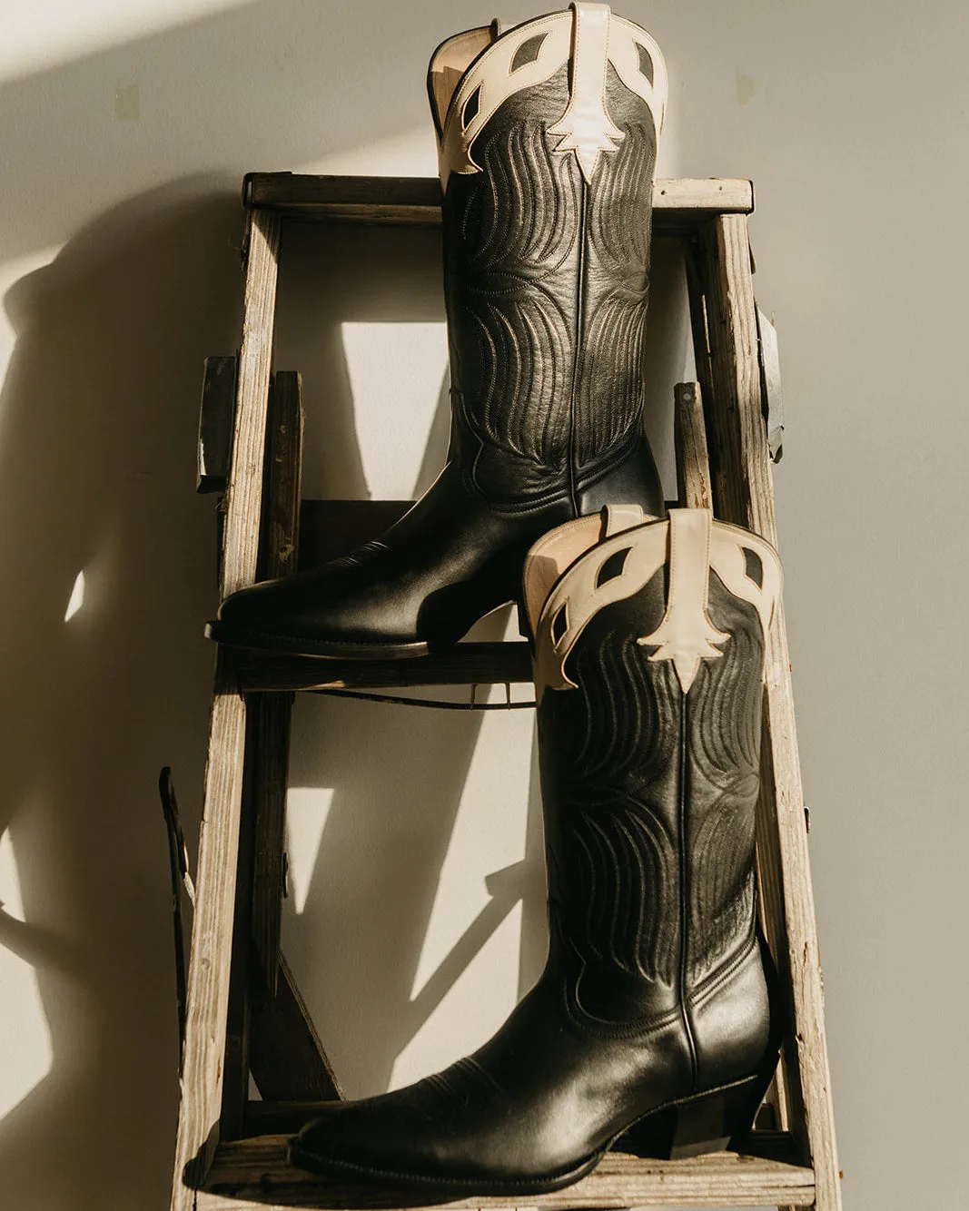 Black and Bone Calfskin Western Boots - 50% PREORDER DEPOSIT sold by Wythe NY