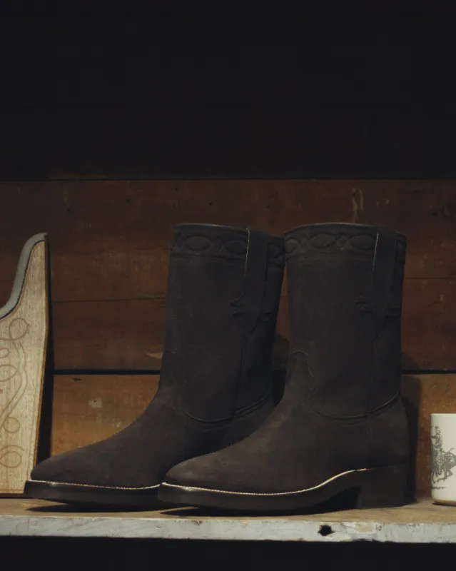 Chocolate Suede Roper Boots - 50% PREORDER DEPOSIT made by Wythe NY