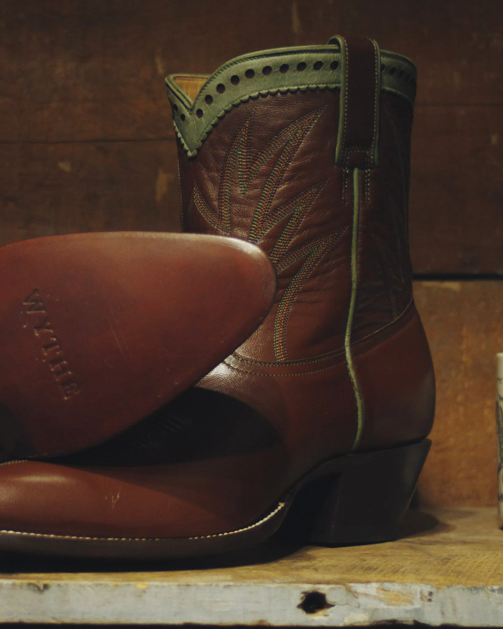Brown/Sagebrush Calfskin Pee Wee Boots - 50% PREORDER DEPOSIT sold by Wythe NY product image thumbnail 4
