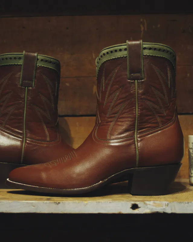 Brown/Sagebrush Calfskin Pee Wee Boots - 50% PREORDER DEPOSIT made by Wythe NY