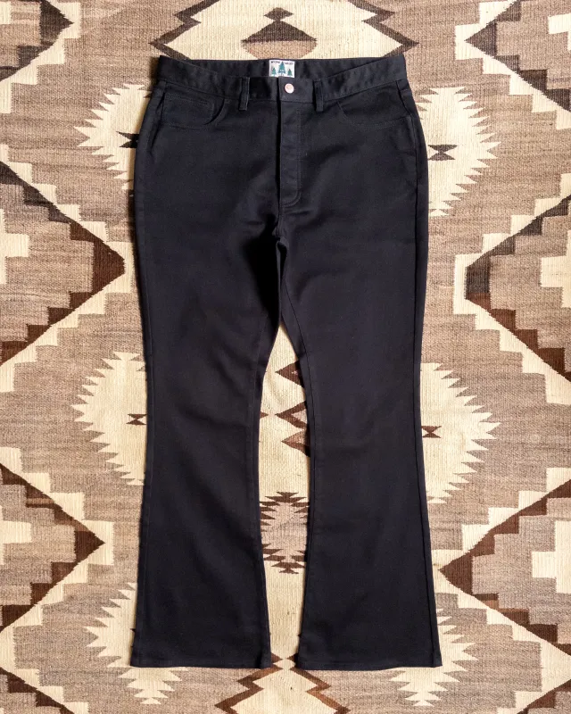 Flared Bedford Cord Five Pocket Pants - Black made by Wythe NY