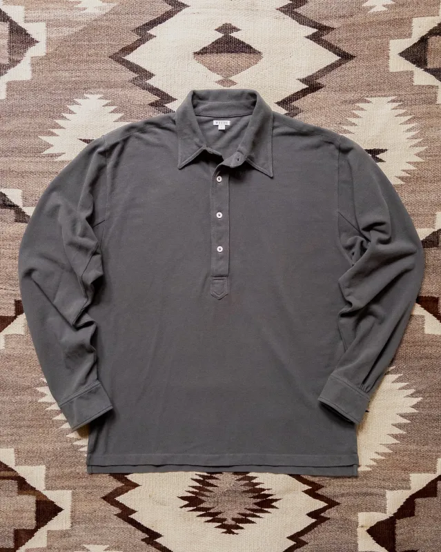 Garment Dyed Longsleeve Polo - Faded Black made by Wythe NY