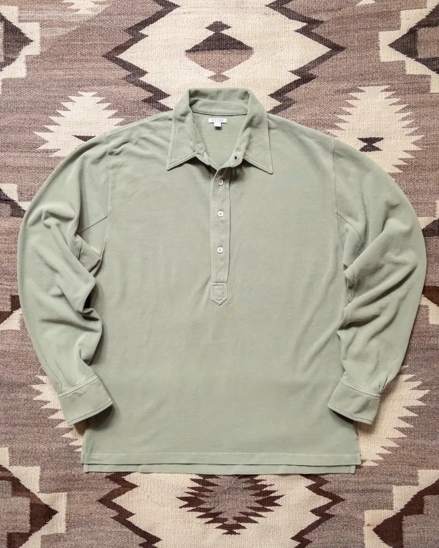 Garment Dyed Longsleeve Polo - Faded Olive made by Wythe NY
