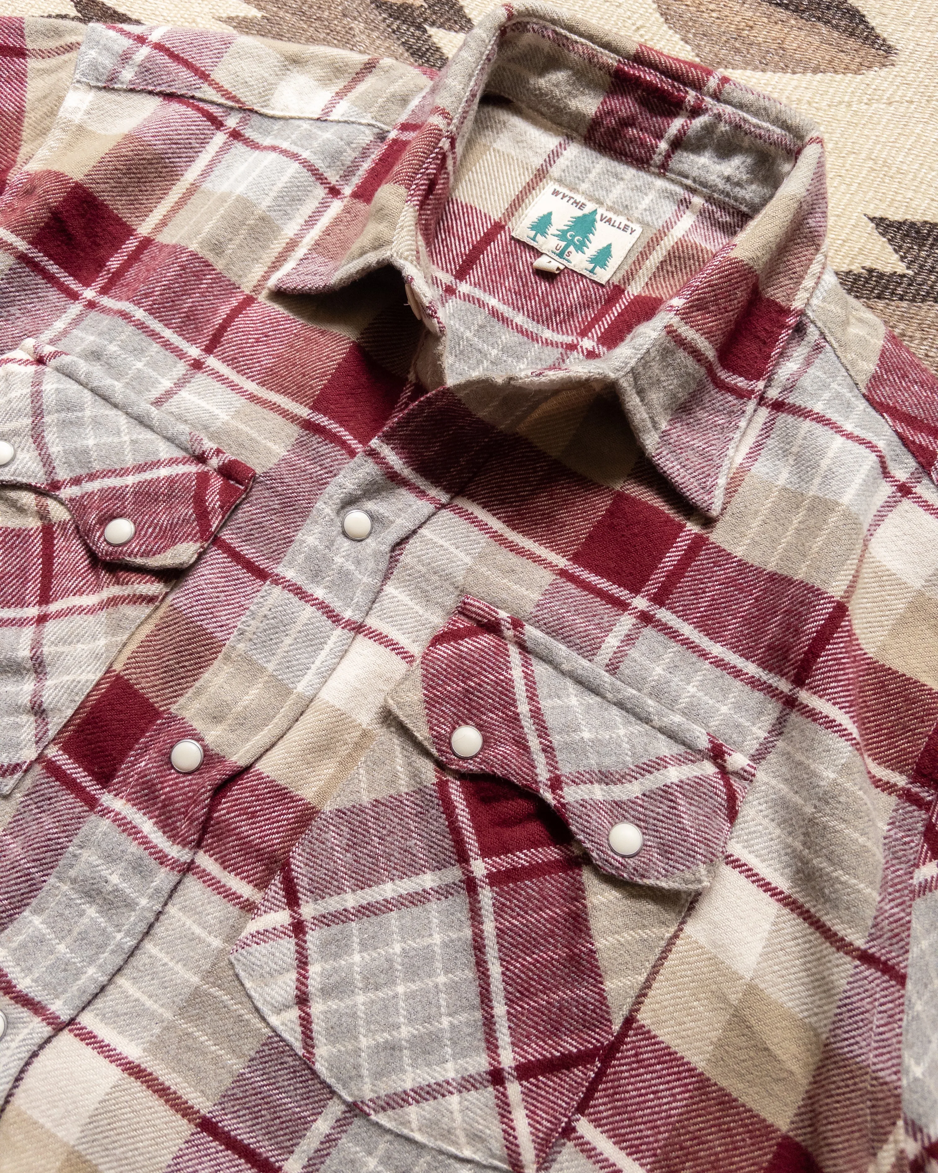 Washed Flannel Pearlsnap Shirt - Merlot Plaid sold by Wythe NY product image thumbnail 2