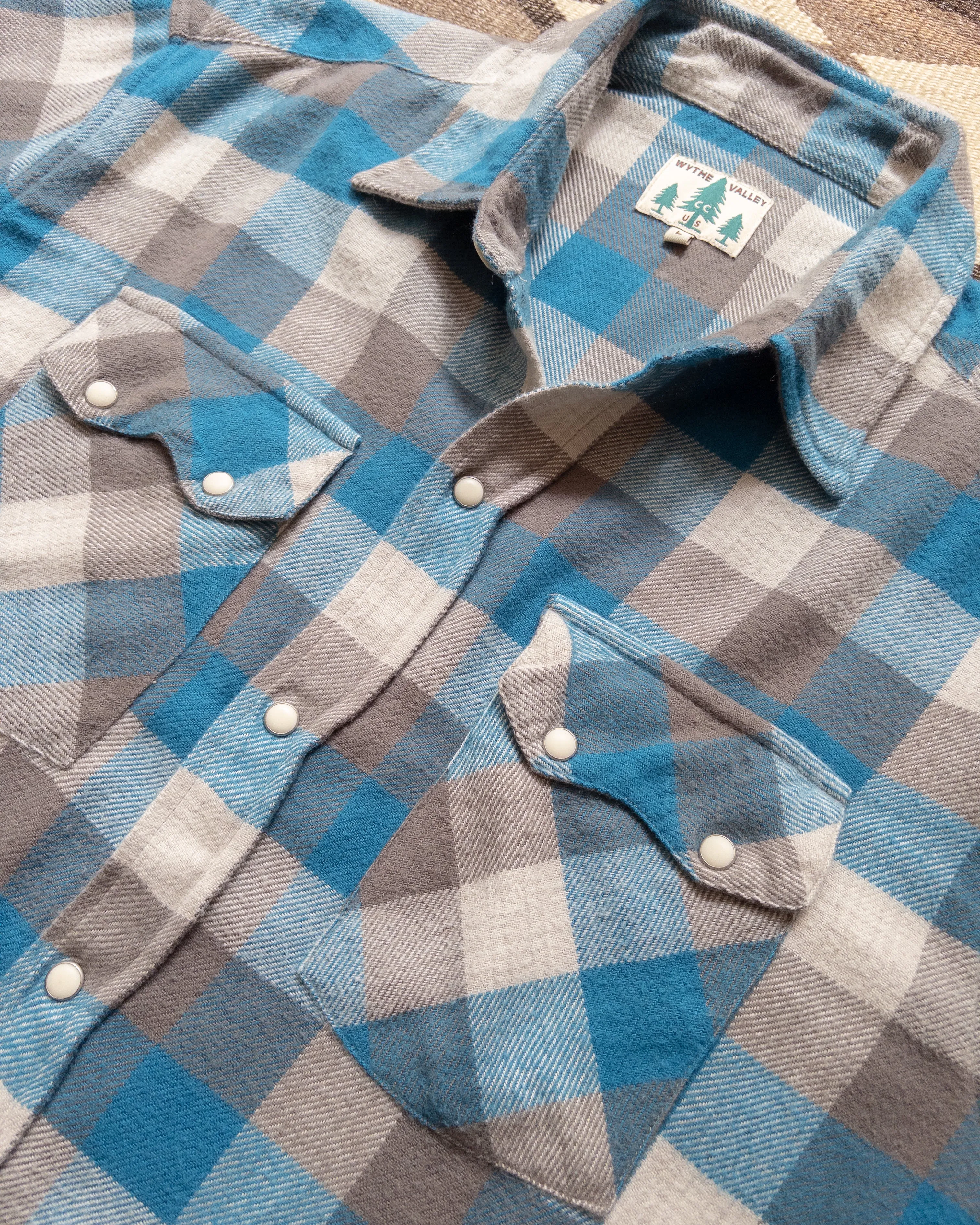 Washed Flannel Pearlsnap Shirt - Glacier Plaid sold by Wythe NY product image thumbnail 2