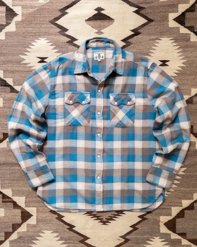 Washed Flannel Pearlsnap Shirt - Glacier Plaid made by Wythe NY