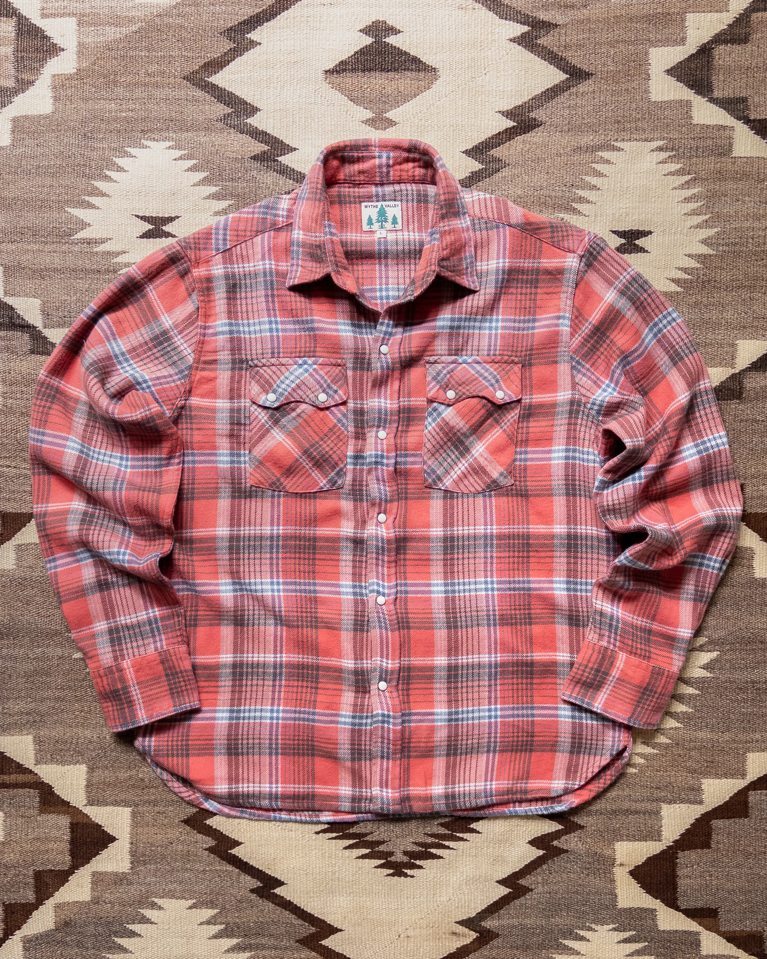 Washed Flannel Pearlsnap Shirt - Cactus Flower Plaid sold by Wythe NY