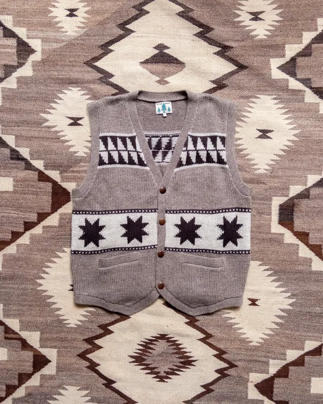 Highland Wool Valero Sweater Vest - Taupe/Cream made by Wythe NY