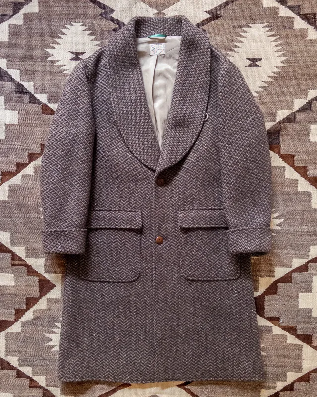 Shawl Collar Overcoat - Grey/Brown Barleycorn Tweed made by Wythe NY