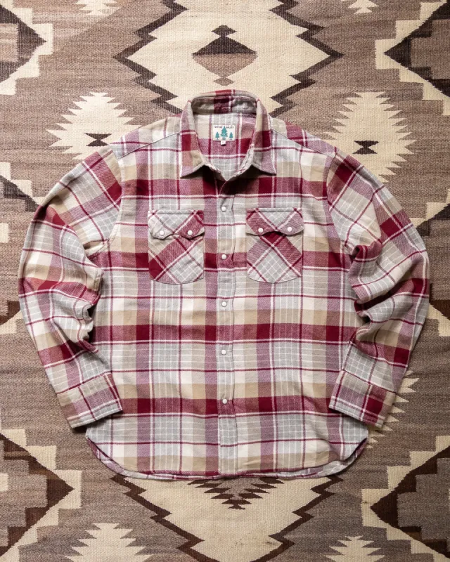 Washed Flannel Pearlsnap Shirt - Merlot Plaid made by Wythe NY