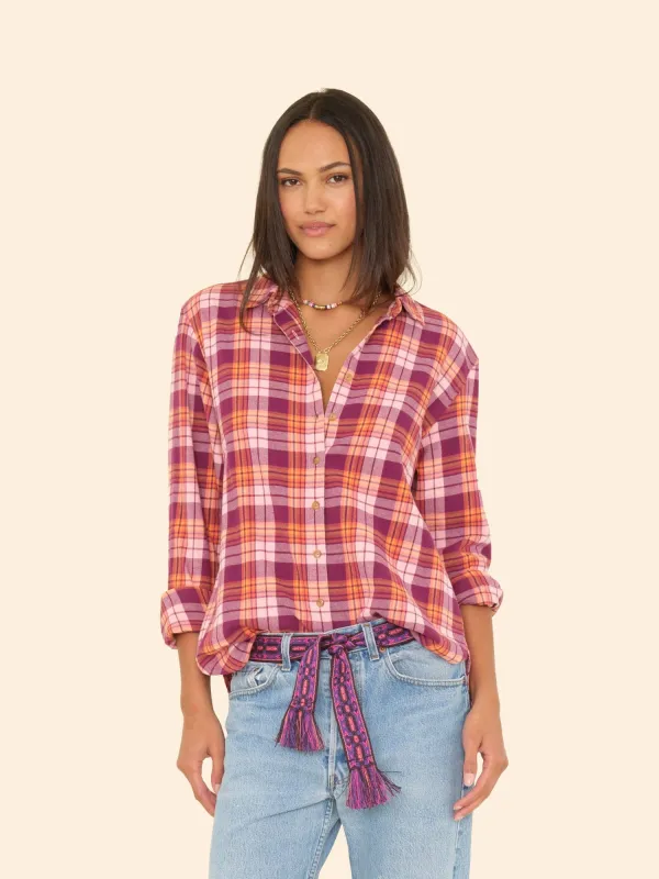 Pink Orange Plaid Beau Shirt made by XiRENA