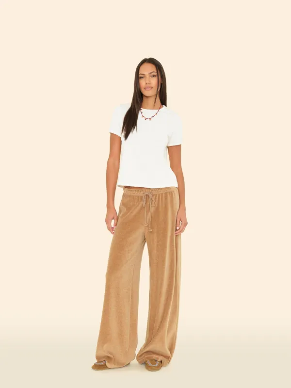 Heather Camel Manon Velour Pant sold by XiRENA