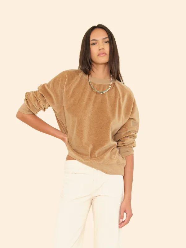Heather Camel Pierre Velour Sweatshirt sold by XiRENA