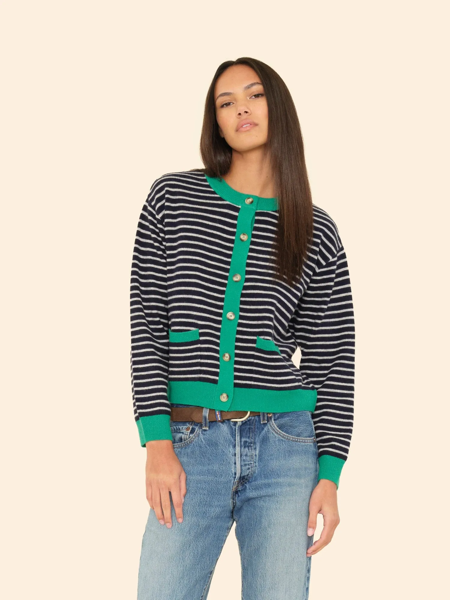 Navy Stripe Lillian Cardigan sold by XiRENA