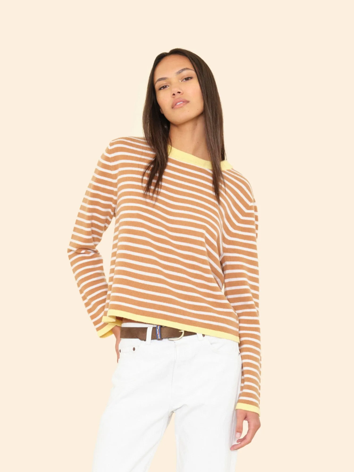 Camel Stripe Maxwell Sweater sold by XiRENA