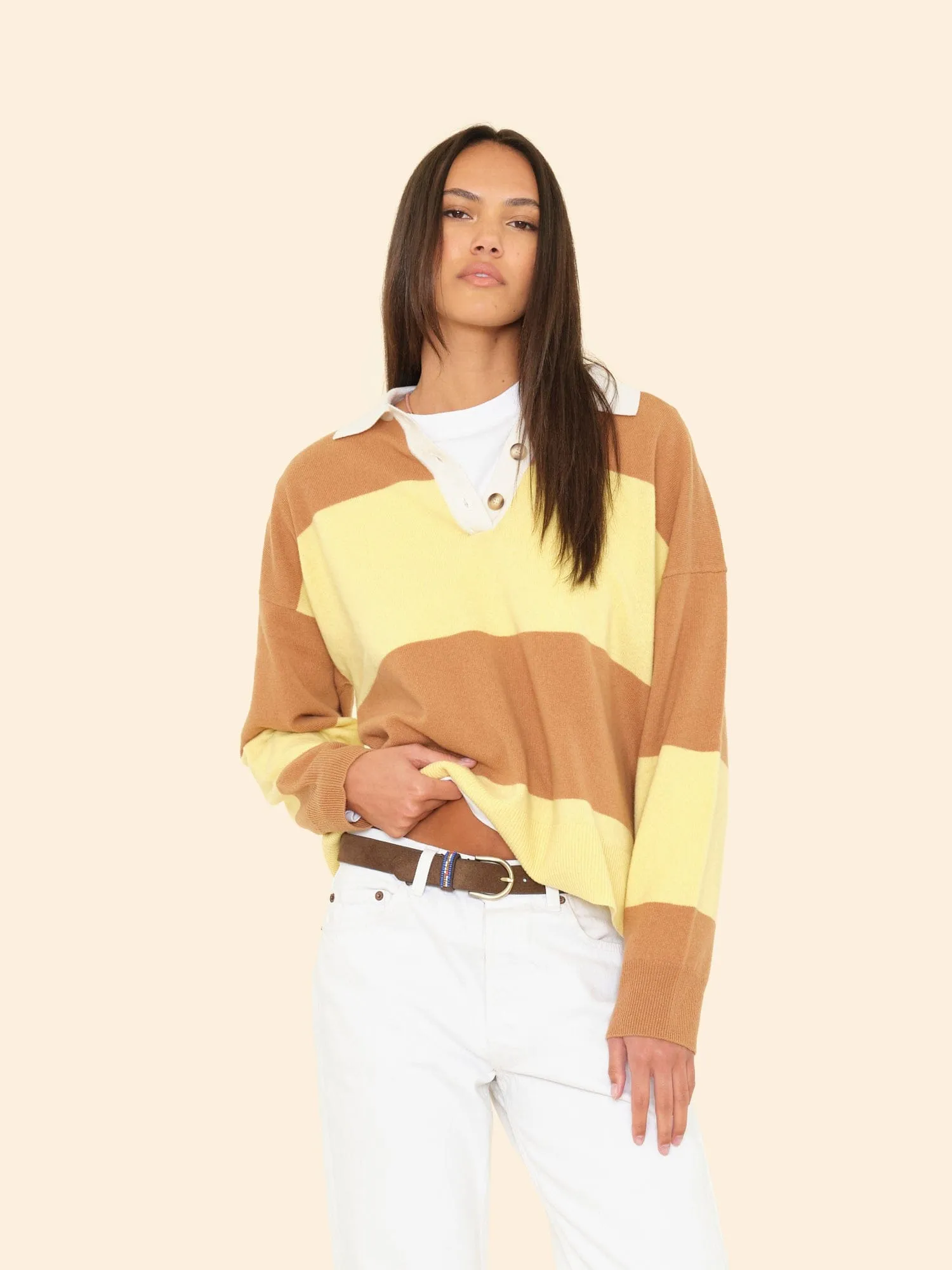 Camel Stripe Braxton Sweater sold by XiRENA