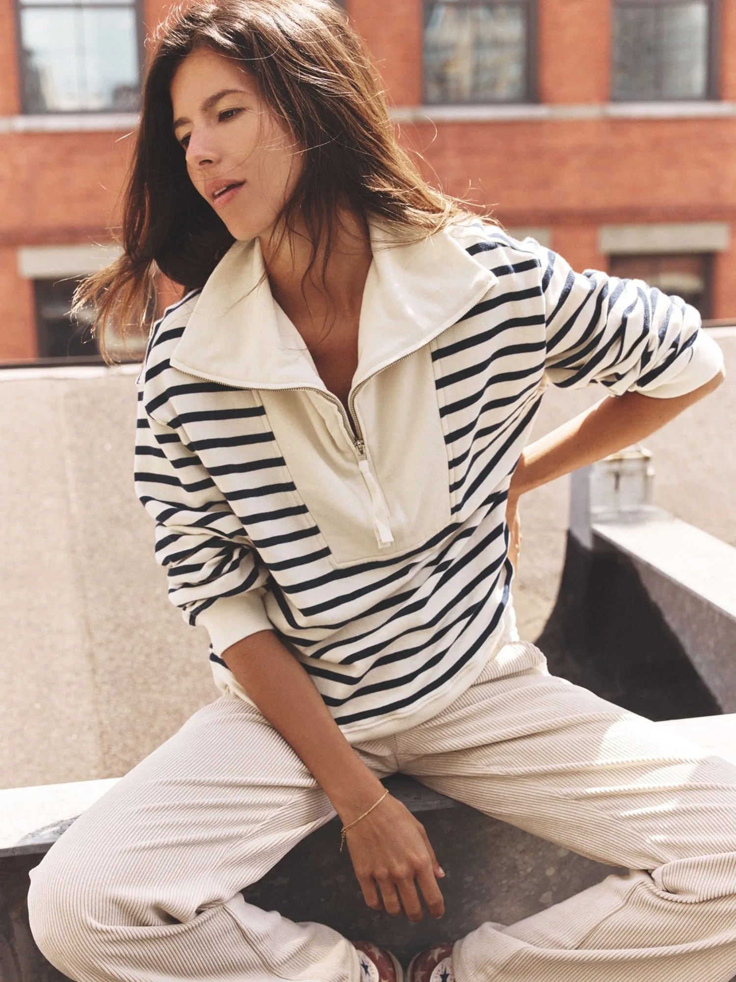 Natural Stripe Kat Terry Sweatshirt sold by XiRENA product image thumbnail 2