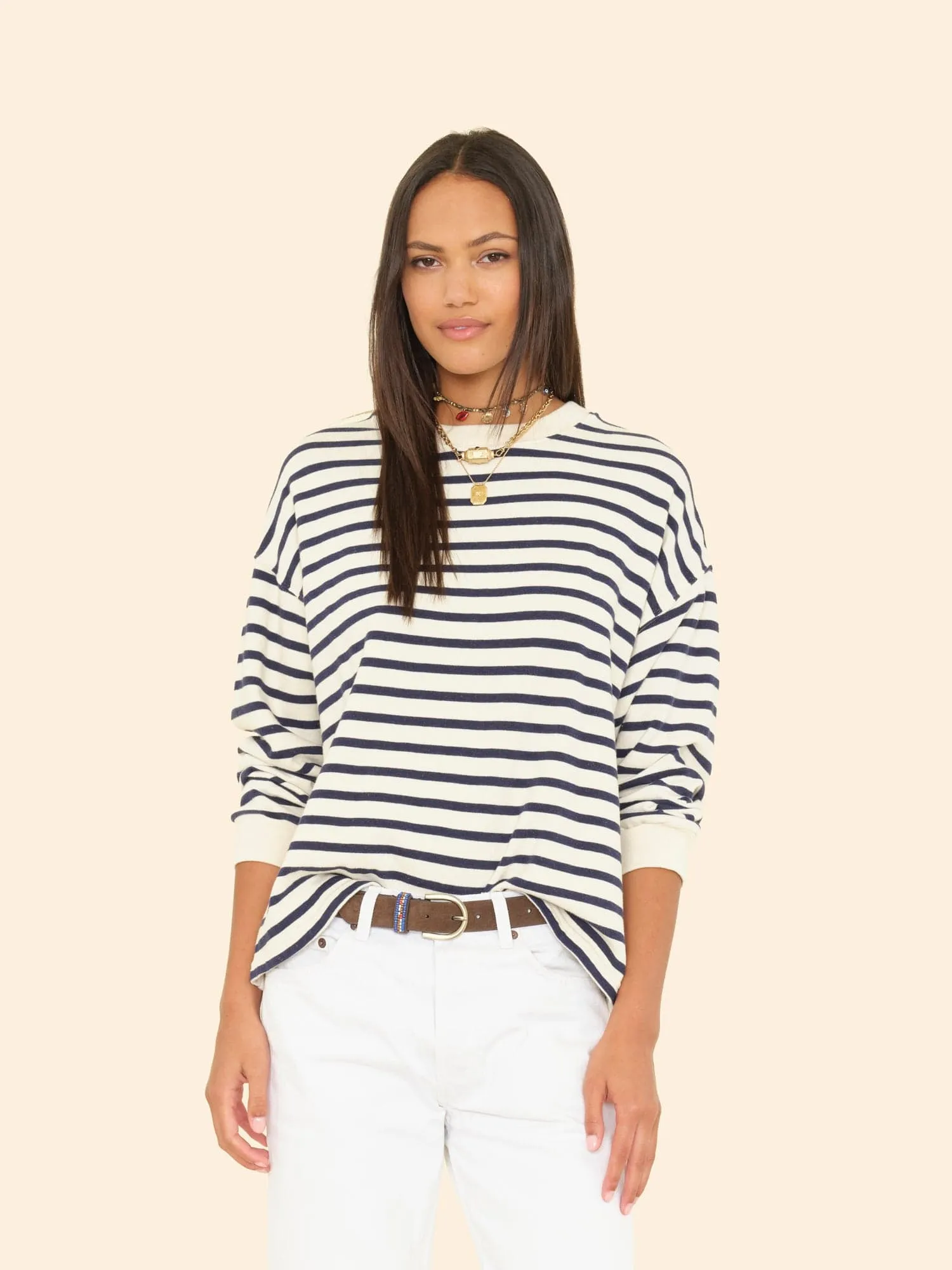 Natural Stripe Honor Terry Sweatshirt sold by XiRENA