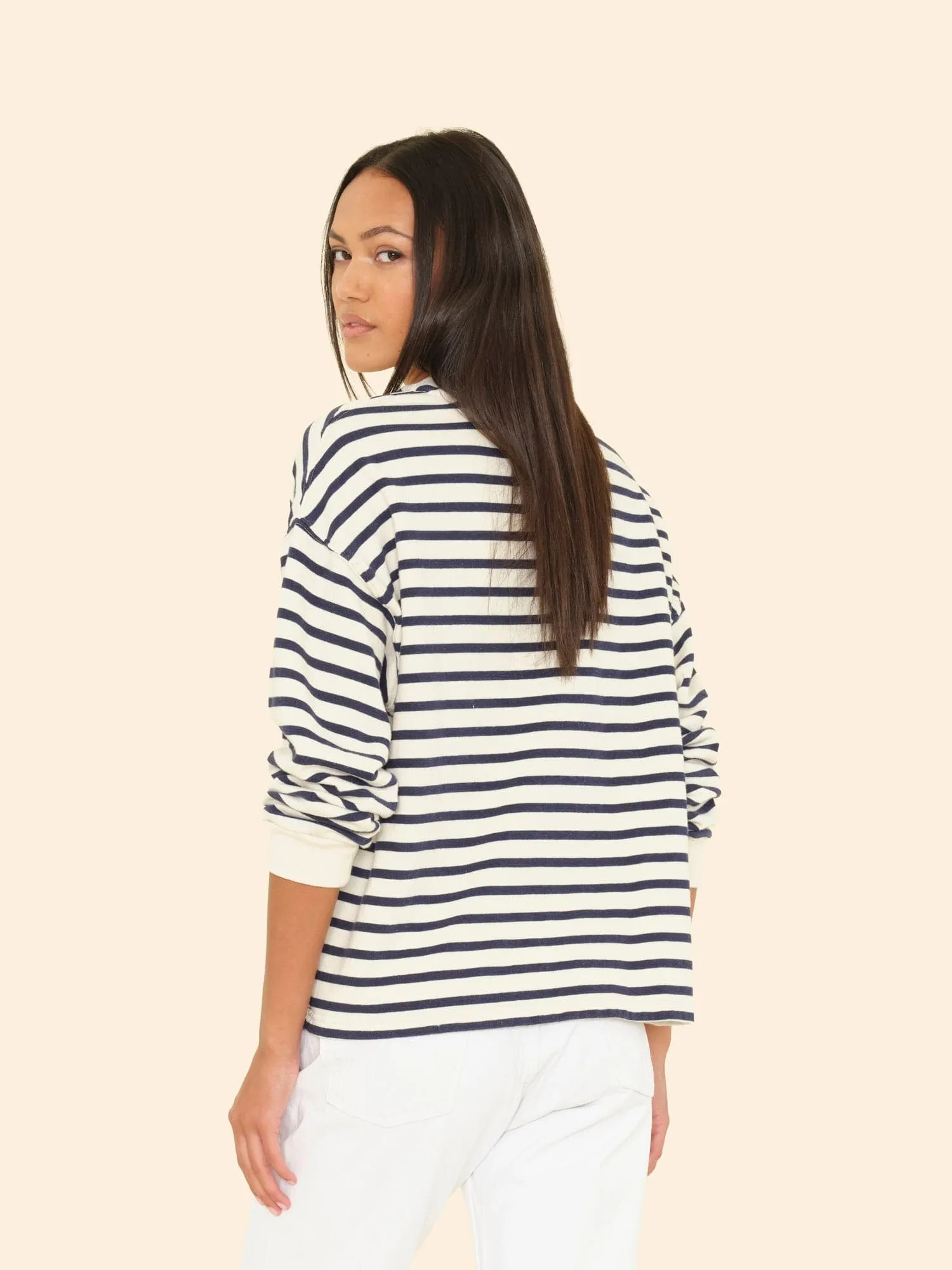 Natural Stripe Honor Terry Sweatshirt sold by XiRENA product image thumbnail 2
