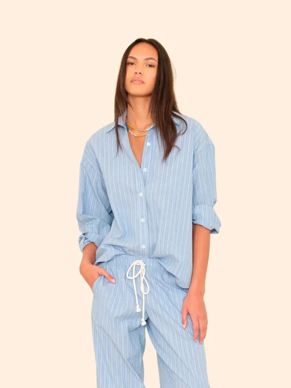Chambray Teal Stripe Hayven Shirt sold by XiRENA