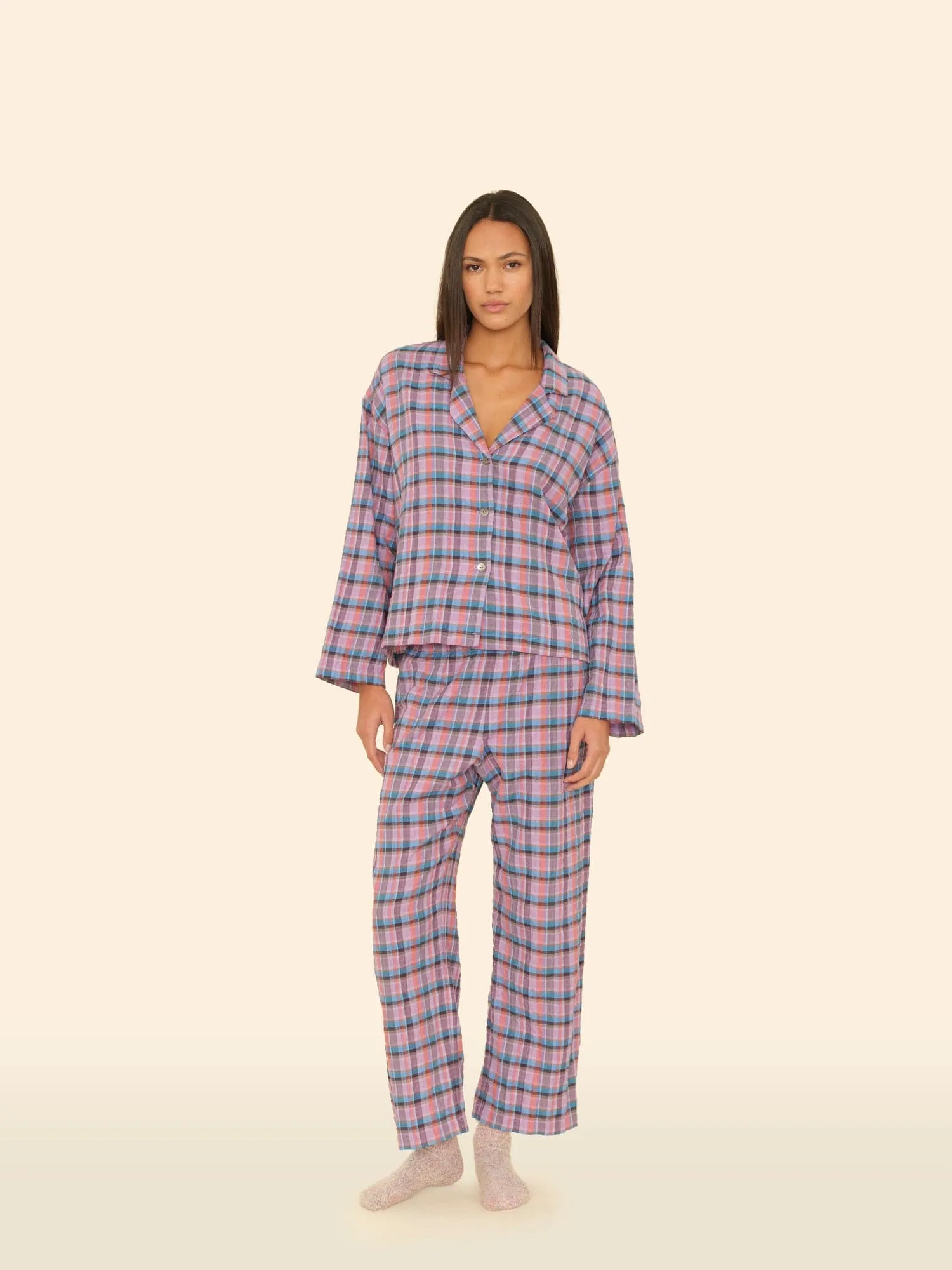 Moonstone Lyra Plaid Pajama Set sold by XiRENA