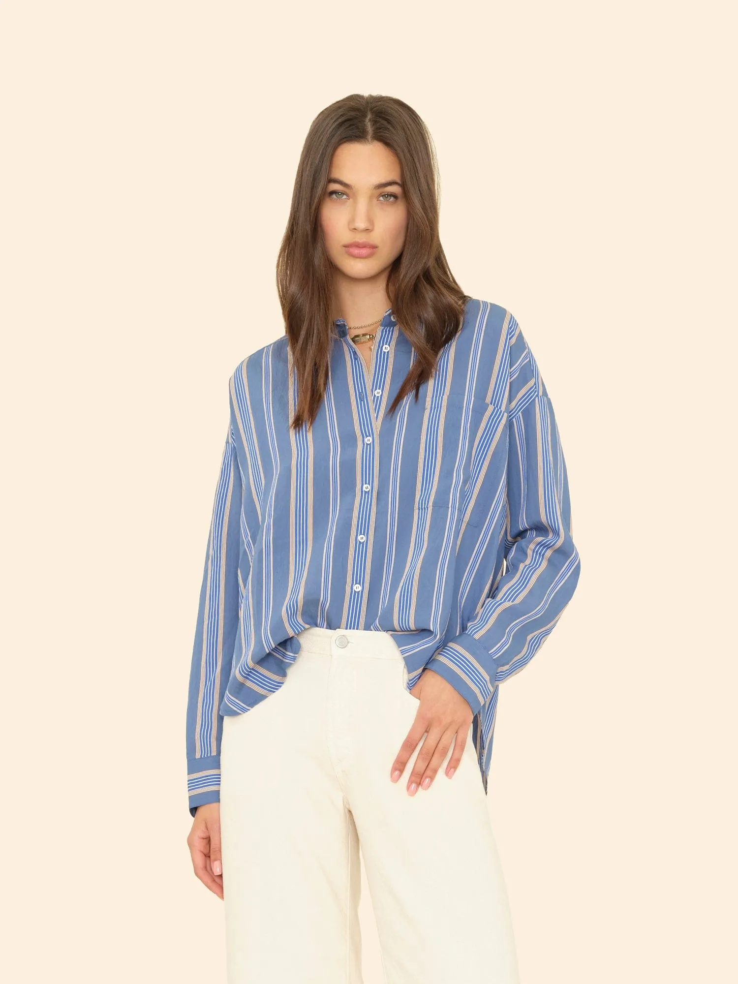 Navy Blue Stripe Jordy Shirt sold by XiRENA