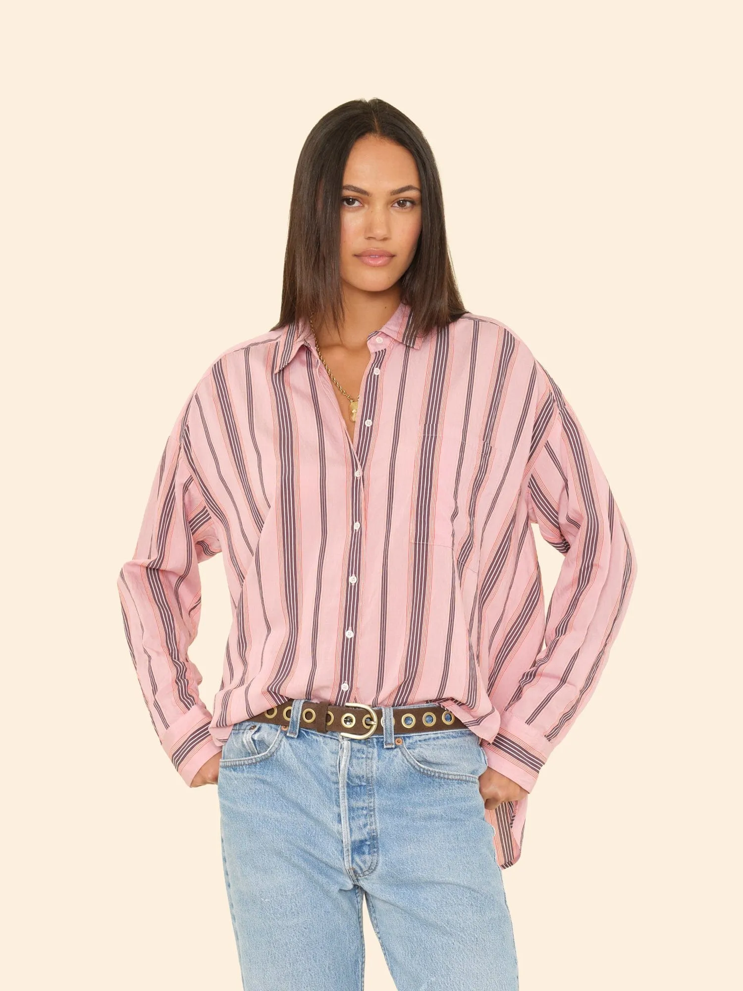 Blush Stripe Jordy Shirt sold by XiRENA