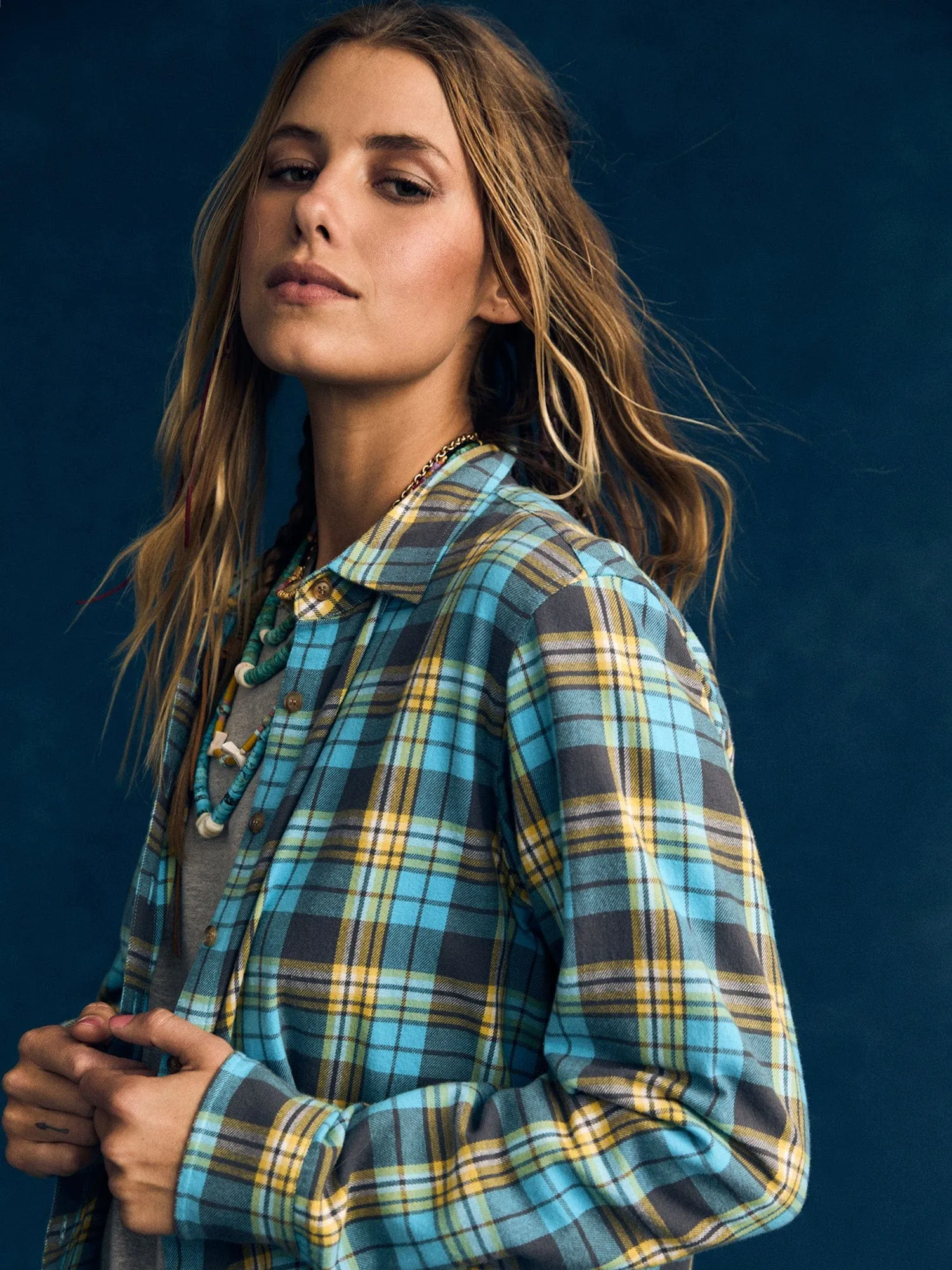 Turquoise Yellow Plaid Beau Shirt sold by XiRENA product image thumbnail 2