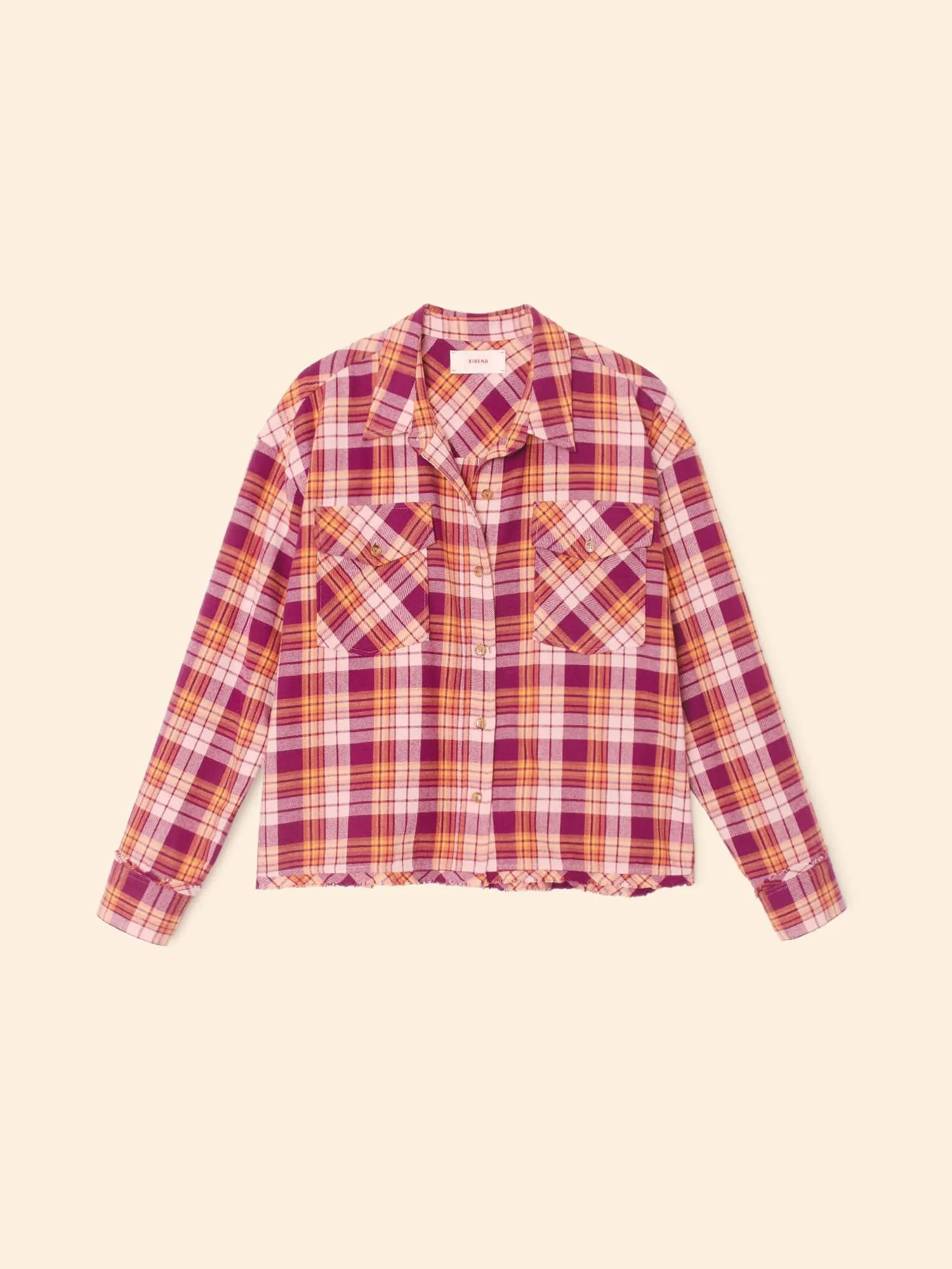 Pink Orange Plaid Ian Shirt sold by XiRENA